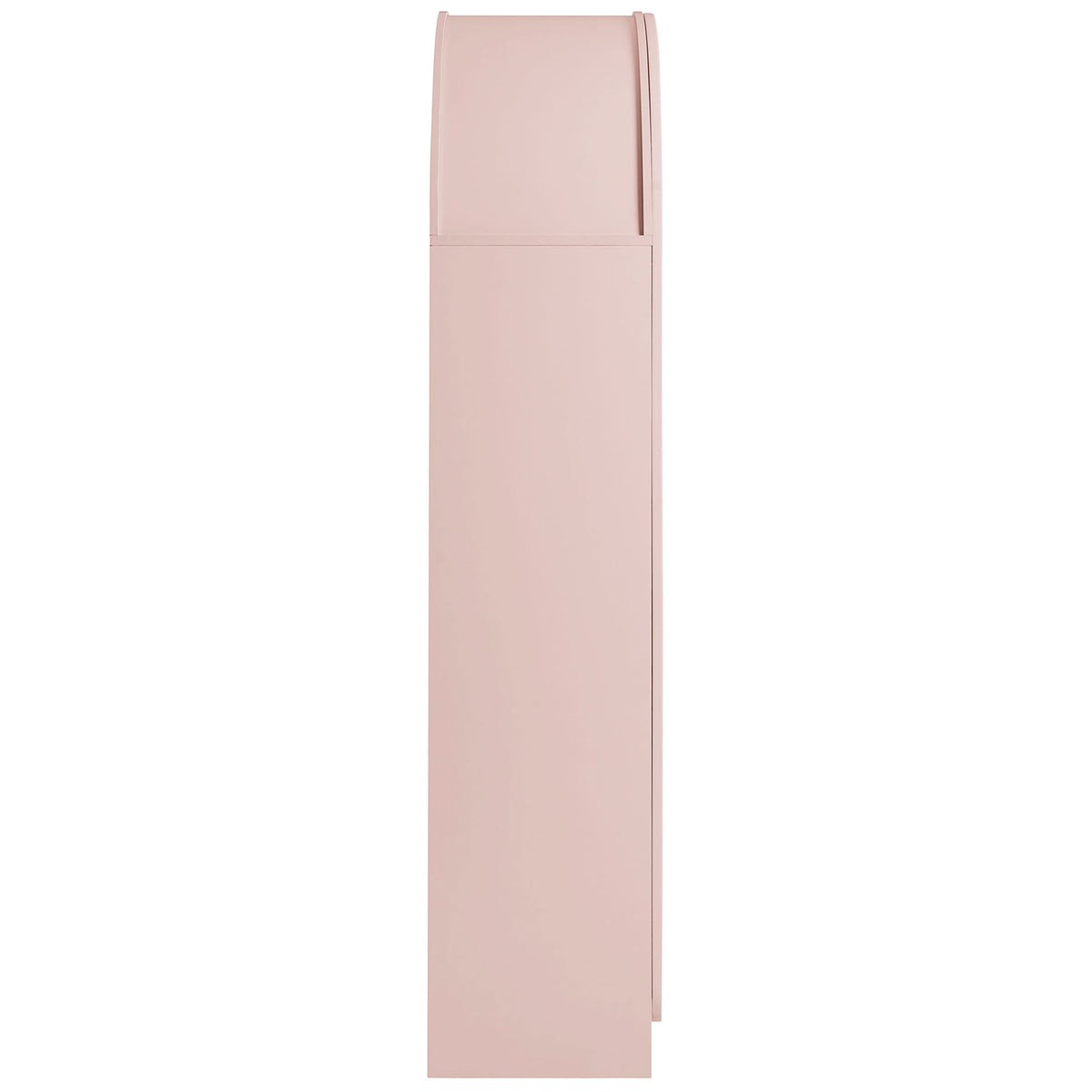 Slim soft pink cabinet profile highlighting smooth side panel and curved arch top || EEI-7570-SPN || side_studio