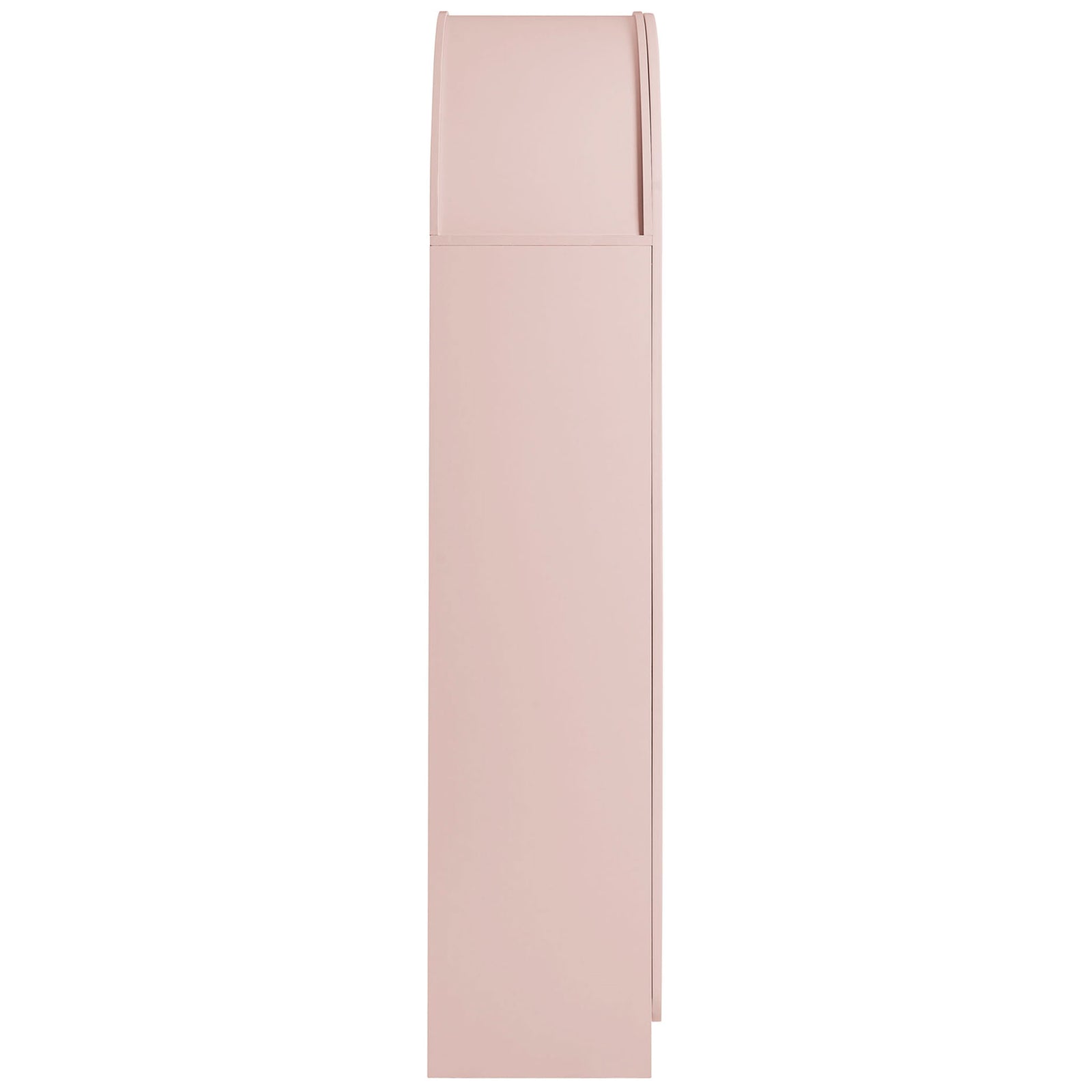 Slim soft pink cabinet profile highlighting smooth side panel and curved arch top || EEI-7570-SPN || side_studio