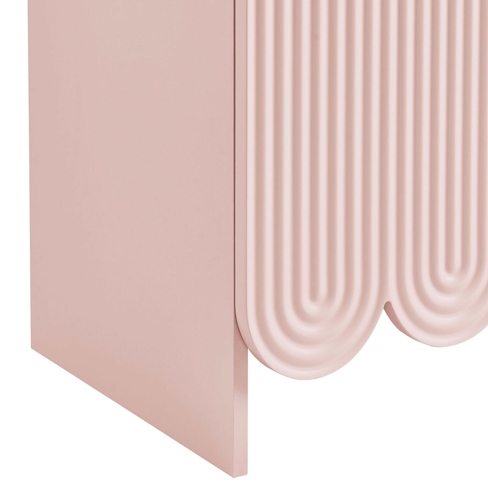 Fluted scalloped door detailing and sturdy base in smooth soft pink finish || EEI-7570-SPN || detail_studio