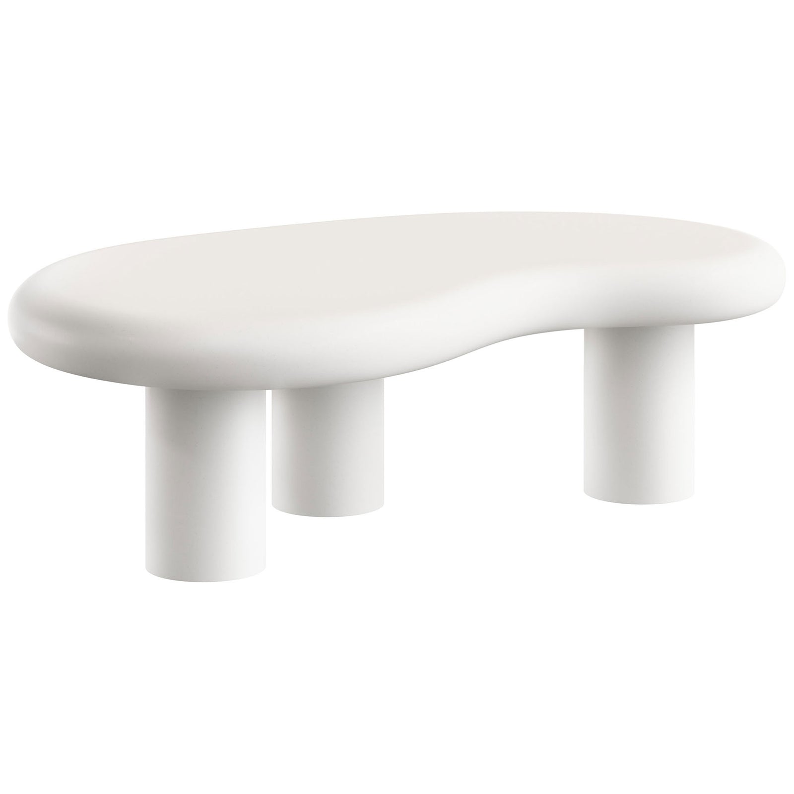 Softly curved white concrete coffee table brings a clean, sculptural presence to modern indoor or outdoor spaces || EEI-7571-WHI || front_angle_studio