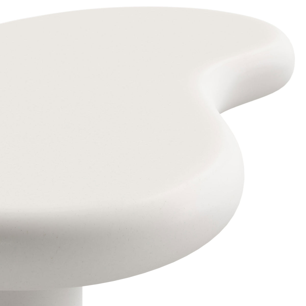 Edge of the white concrete table reveals its velvety matte finish and finely smoothed corners || EEI-7571-WHI || detail_studio