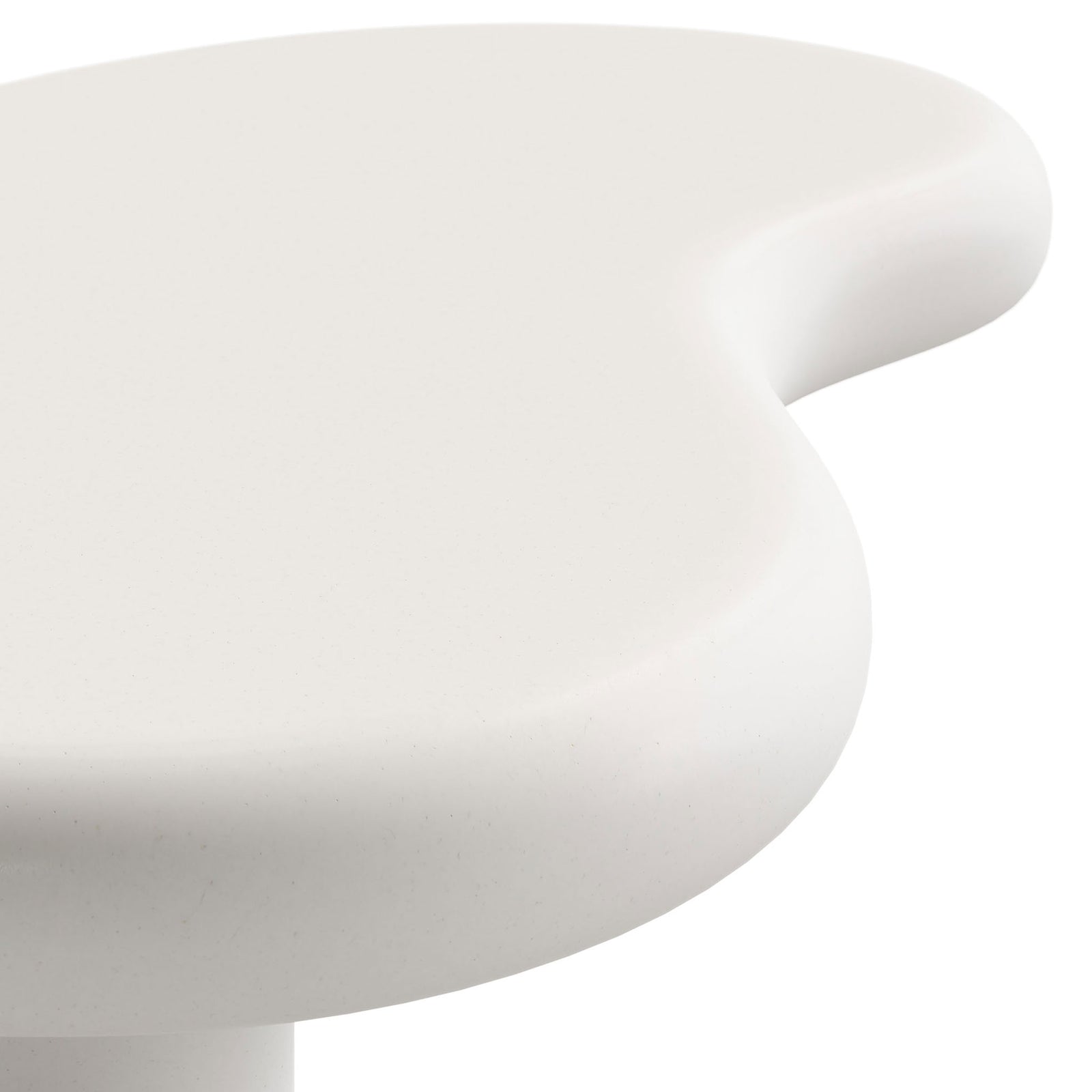 Edge of the white concrete table reveals its velvety matte finish and finely smoothed corners || EEI-7571-WHI || detail_studio