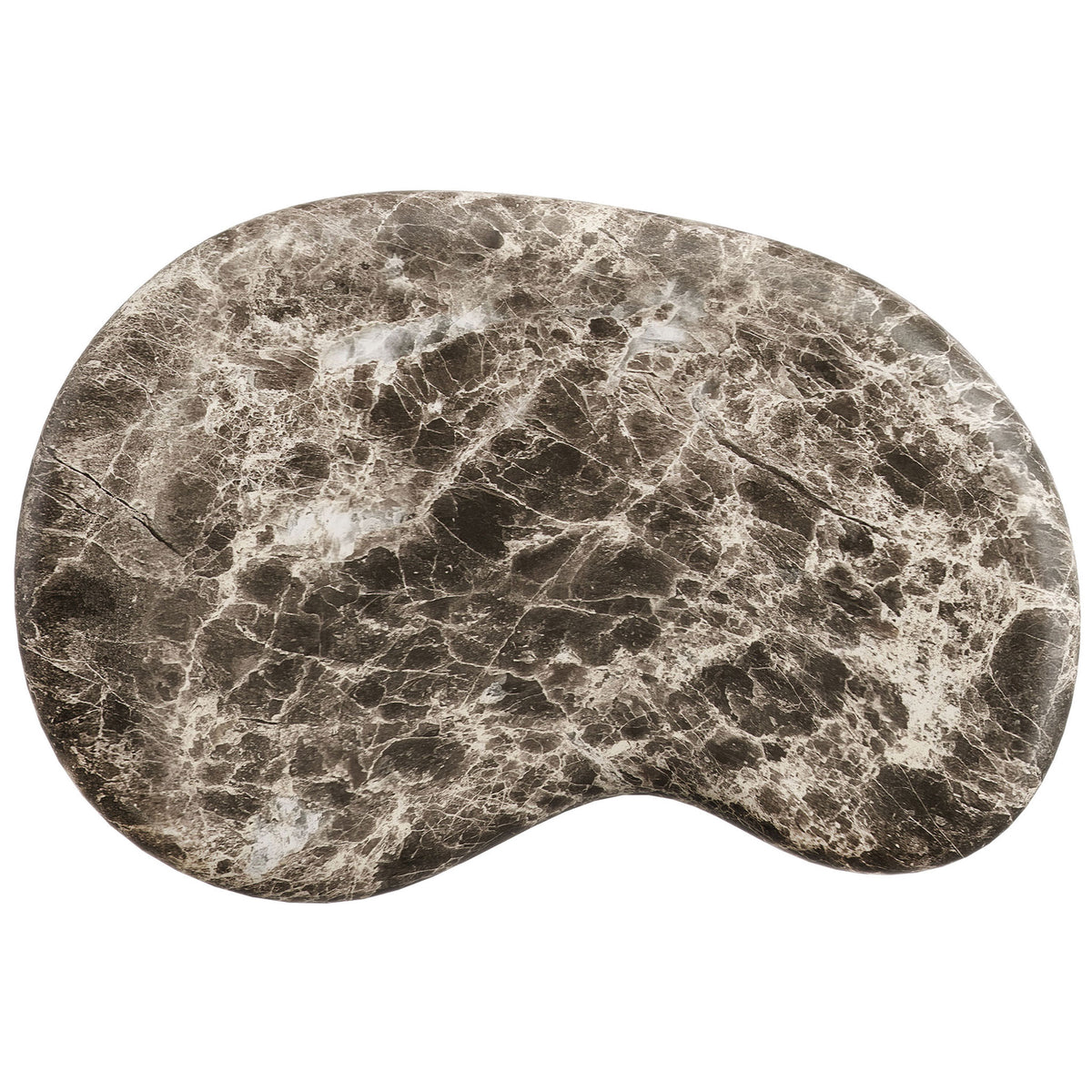 Amoeba-inspired faux marble tabletop with dark Emperador patterning and generous surface for drinks or decor || EEI-7572-EMP || top_studio