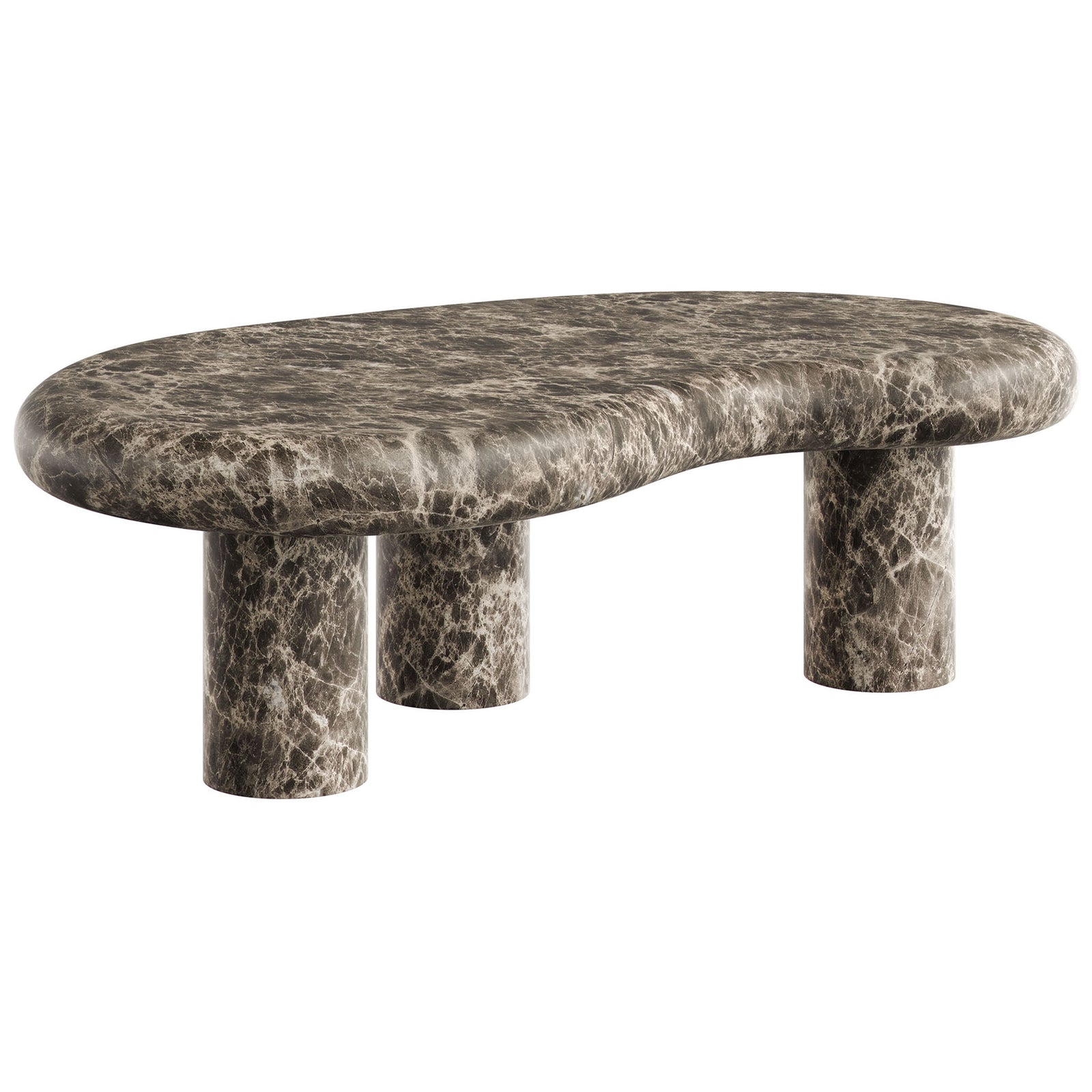 Organic kidney-bean profile and rich veining give this faux emperador marble coffee table a modern sculptural feel || EEI-7573-EMP || front_angle_studio