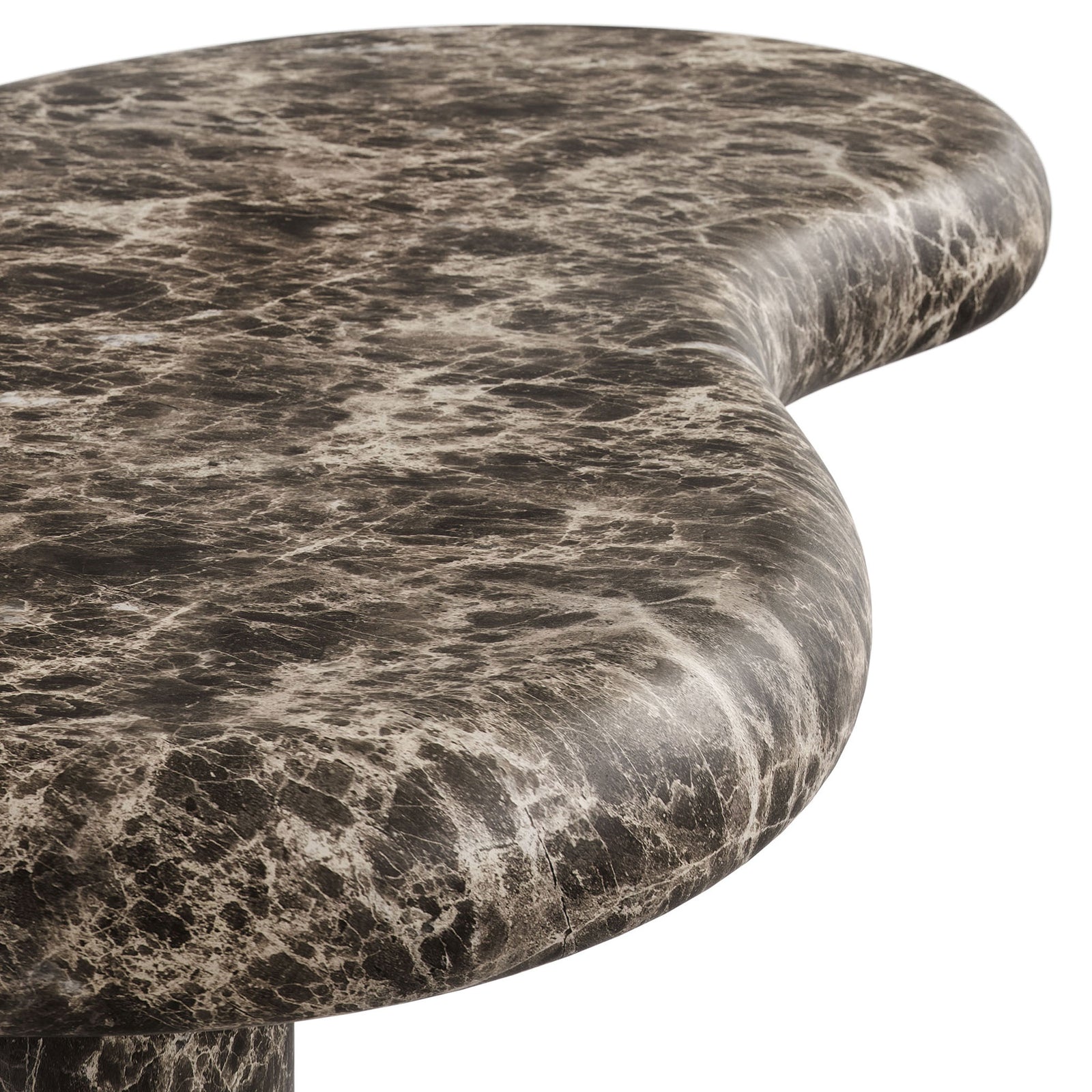 Rounded edge of the table shows the smooth faux marble finish and subtle tonal color variations || EEI-7573-EMP || detail_studio