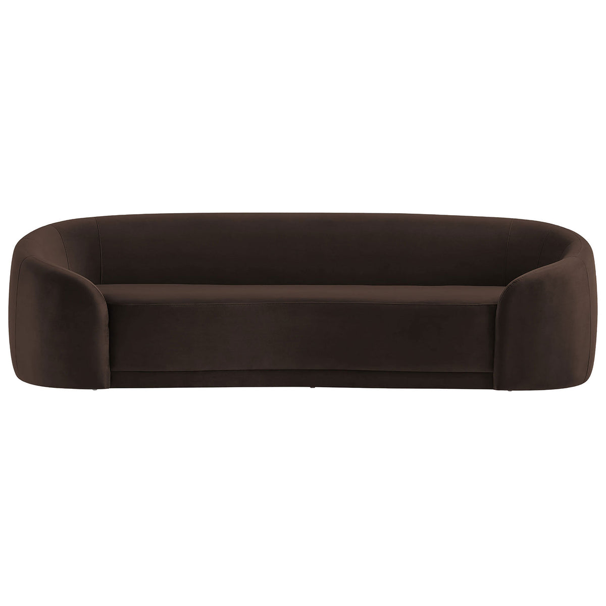 Modern chocolate brown velvet sofa with low curved back and generous bench seat || EEI-7581-CHB || front_studio