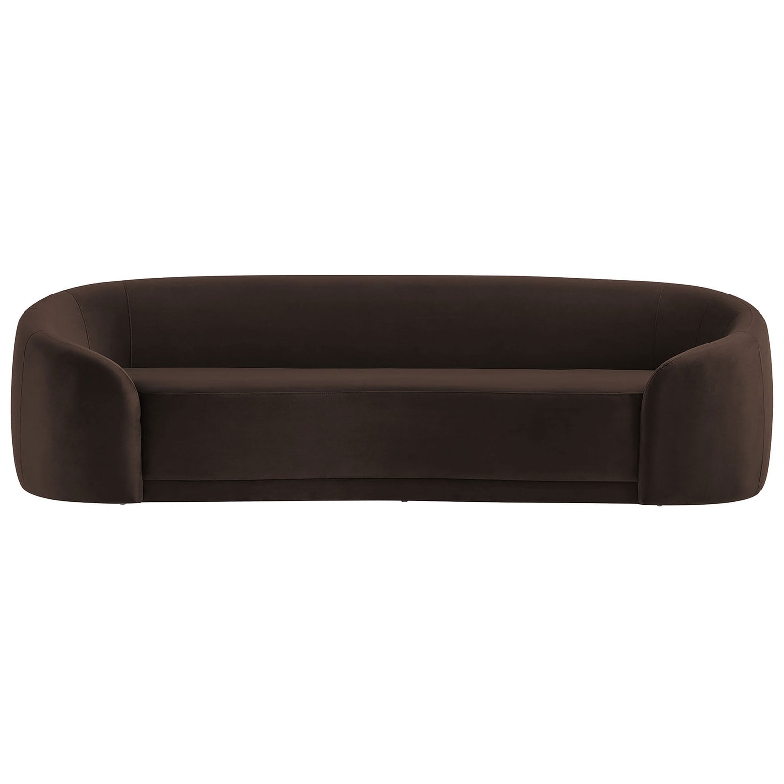 Modern chocolate brown velvet sofa with low curved back and generous bench seat || EEI-7581-CHB || front_studio