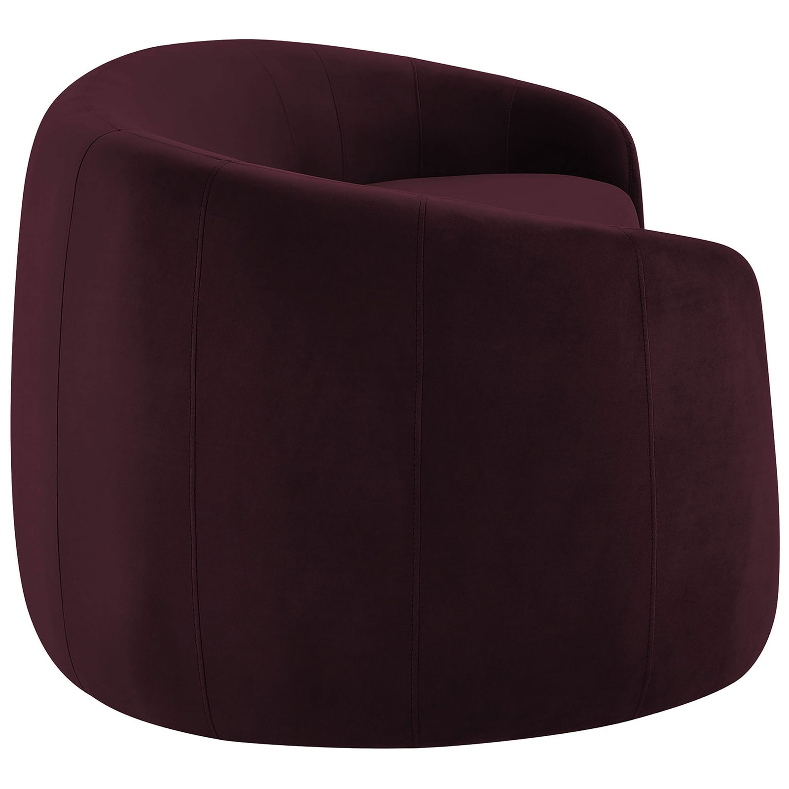 Rounded velvet arm in deep mulberry highlighting tailored seam detailing and smooth, cushioned sides. || EEI-7581-MUL || detail_studio