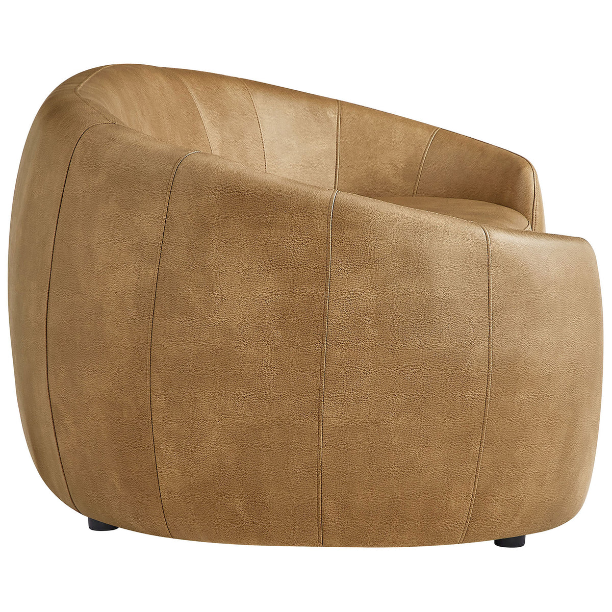 Rounded pillow arms and tailored vertical seams emphasize the sculptural profile of this toast vegan leather sofa || EEI-7582-TST || side_studio