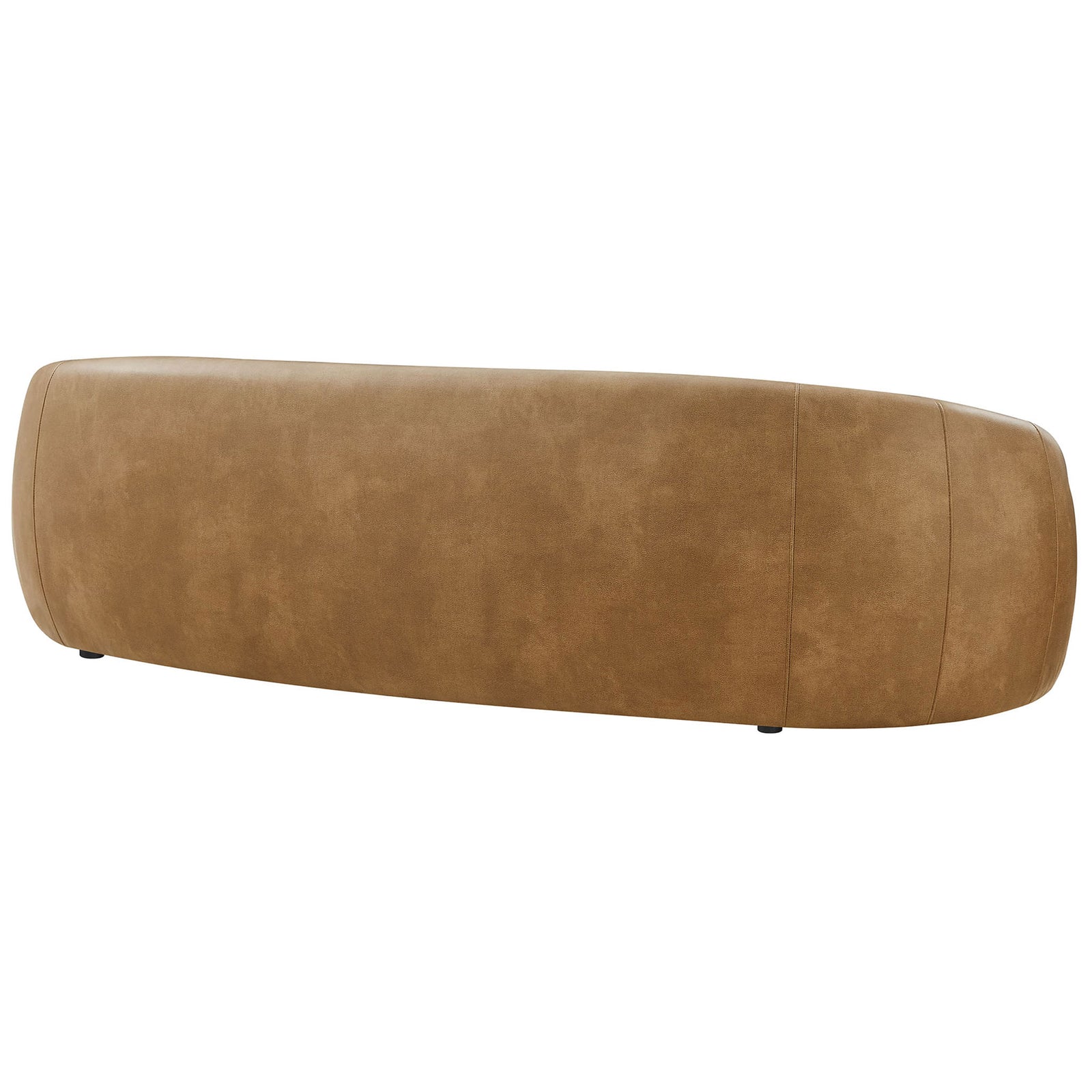 Smooth continuous back and subtle seam detailing highlight the graceful curve of this toast vegan leather sofa || EEI-7582-TST || back_studio