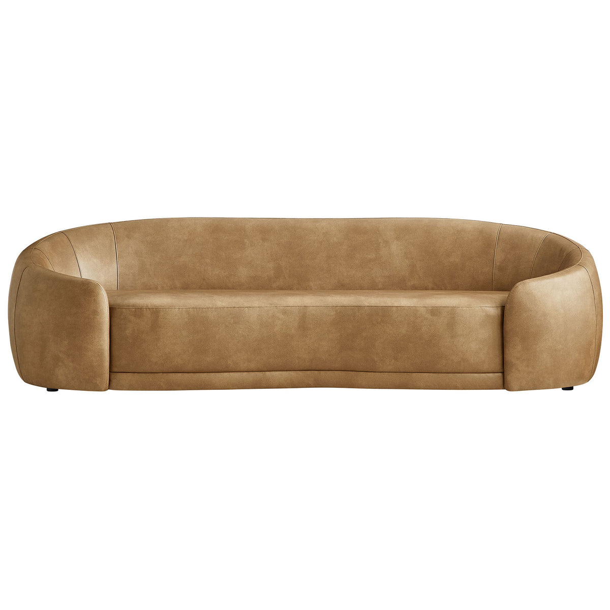 Contessa curved toast vegan leather sofa with low profile silhouette and plush three-seat cushioning || EEI-7582-TST || front_studio
