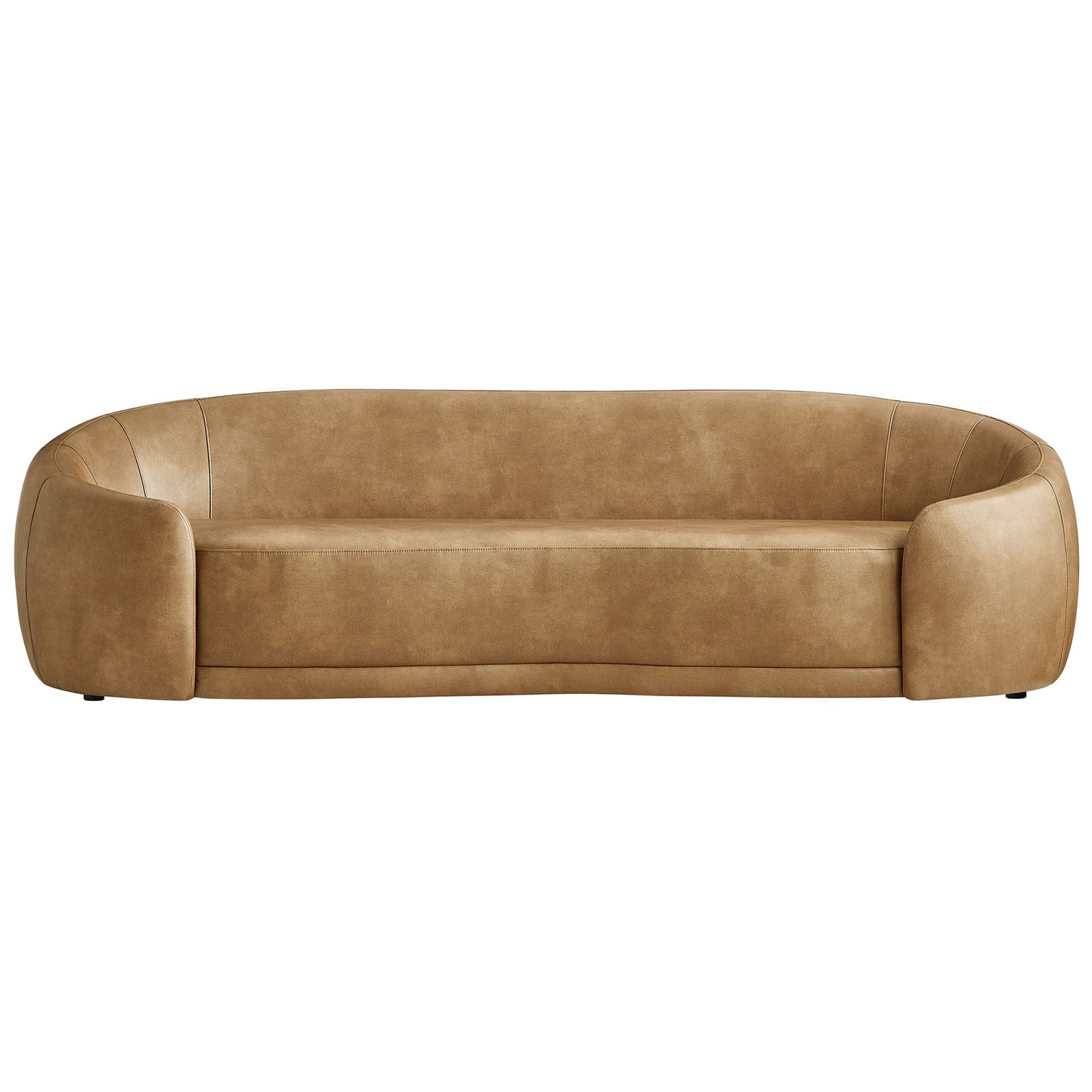 Contessa curved toast vegan leather sofa with low profile silhouette and plush three-seat cushioning || EEI-7582-TST || front_studio