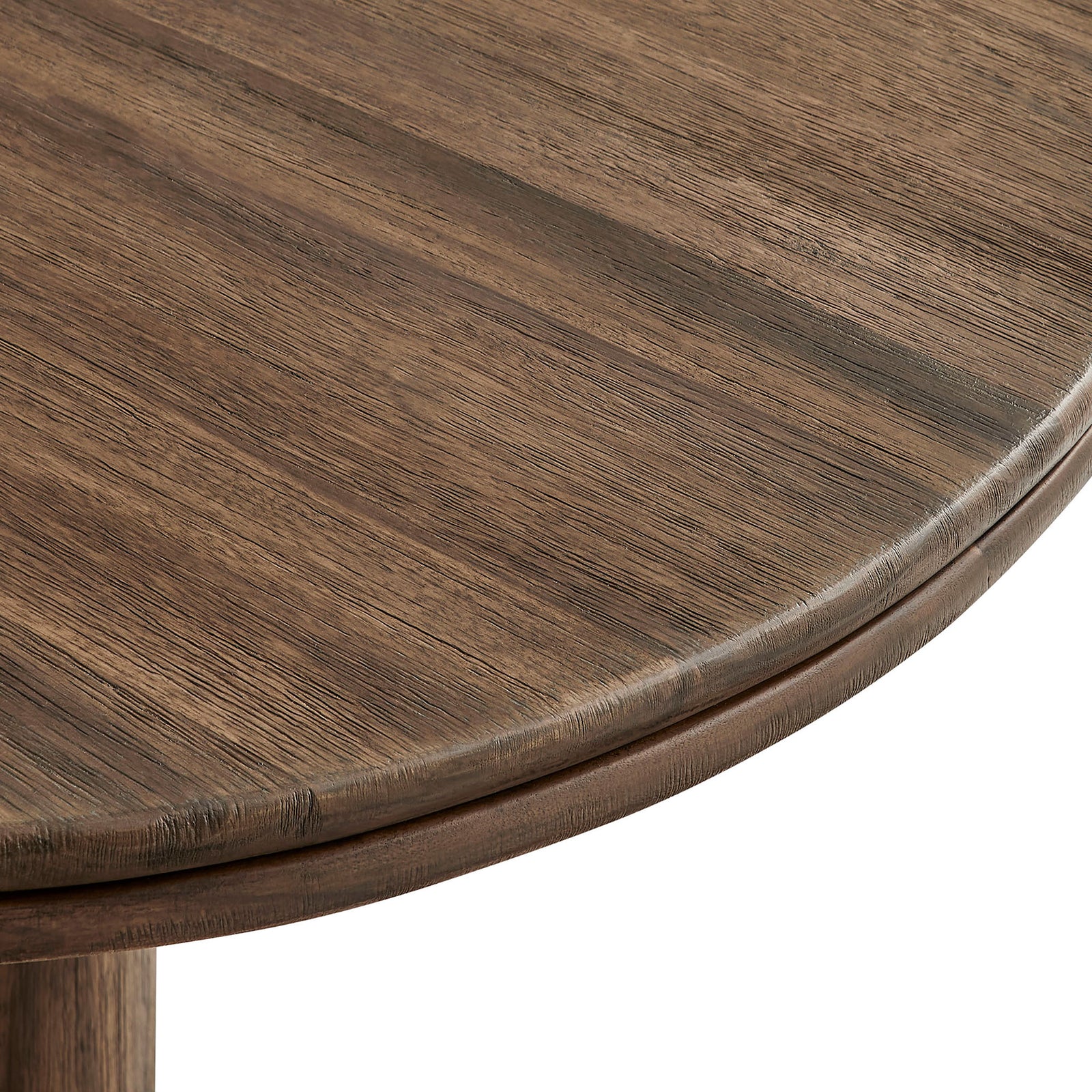 Wire-brushed cocoa brown acacia tabletop surface with visible grain and softly weathered texture. || EEI-7585-COA || swatch_studio