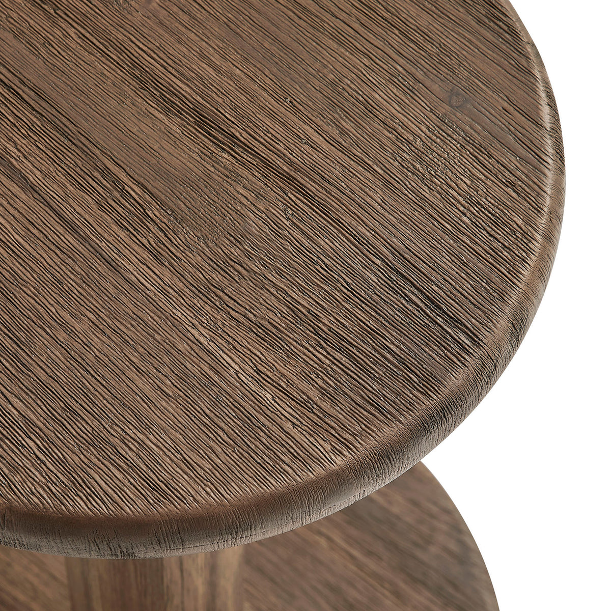 Wire-brushed cocoa brown acacia wood seat showing rustic texture and weathered grain || EEI-7586-COA || swatch_studio