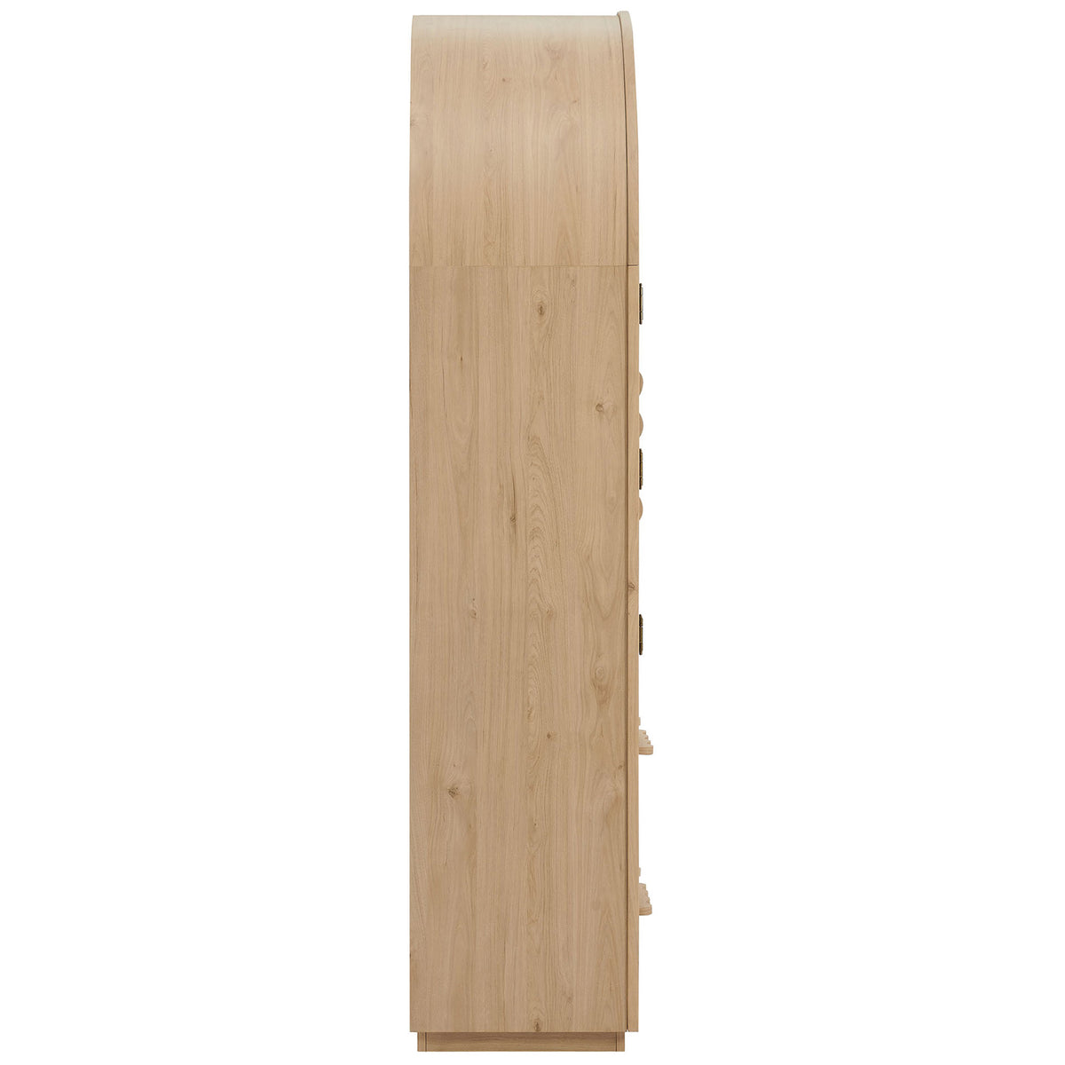 Light oak arch cabinet highlighting smooth curved top and natural wood grain || EEI-7589-LOA || side_studio