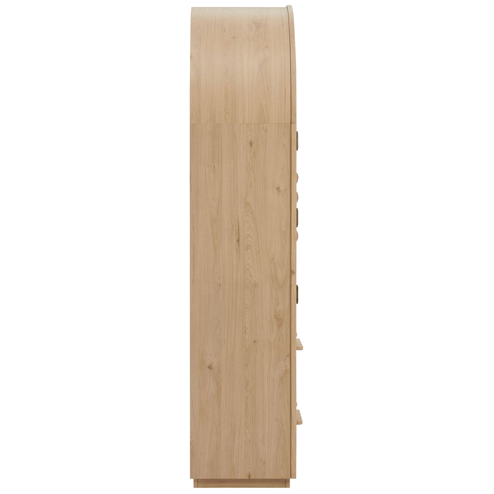 Light oak arch cabinet highlighting smooth curved top and natural wood grain || EEI-7589-LOA || side_studio