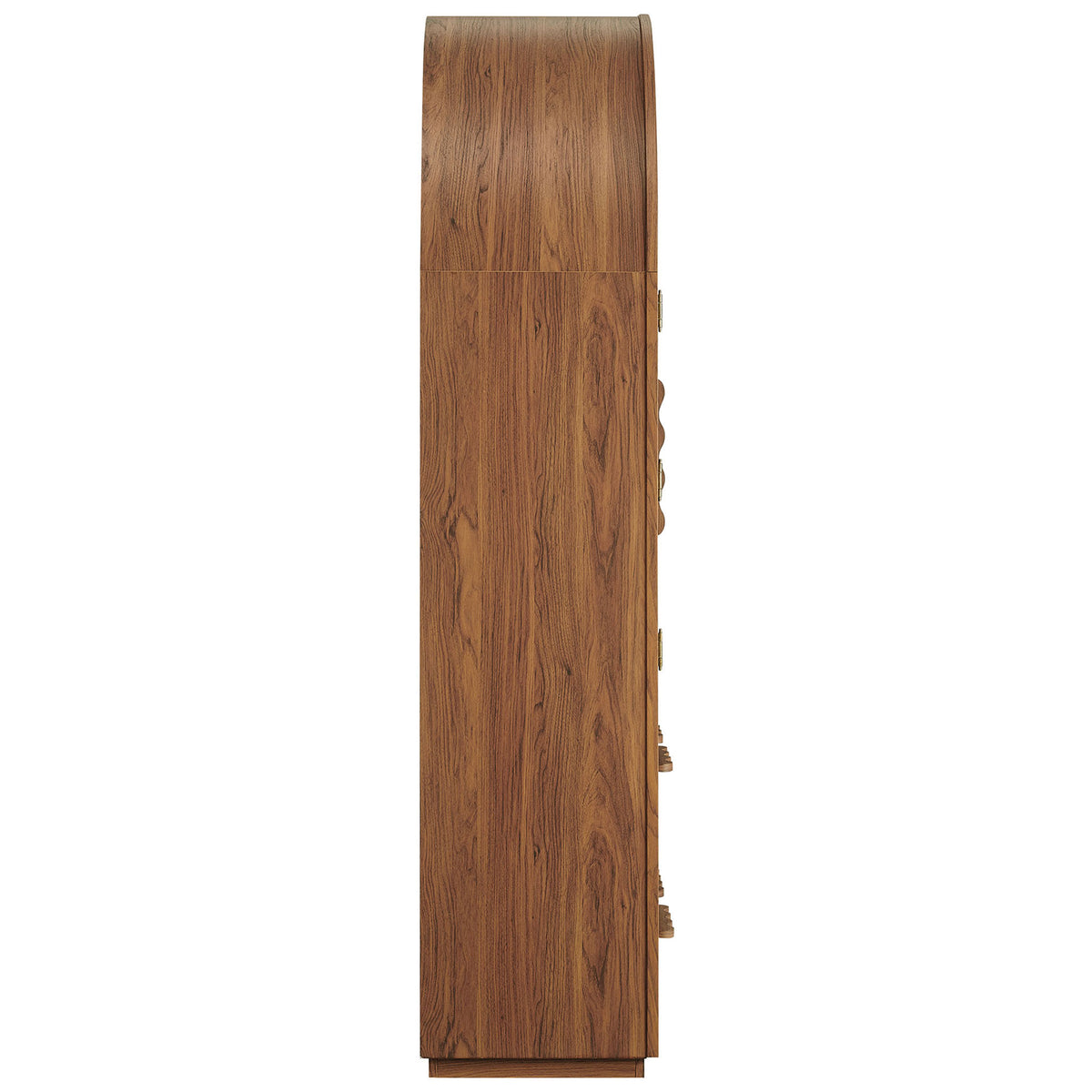 Walnut arch cabinet highlighting the smooth curved top and rich wood grain pattern || EEI-7589-WAL || side_studio