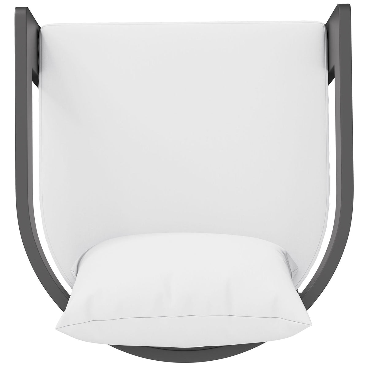 Dark aluminum arm and plush white cushions highlight the refined comfort of the Tahoe counter stool. || EEI-7596-WHI || detail_studio