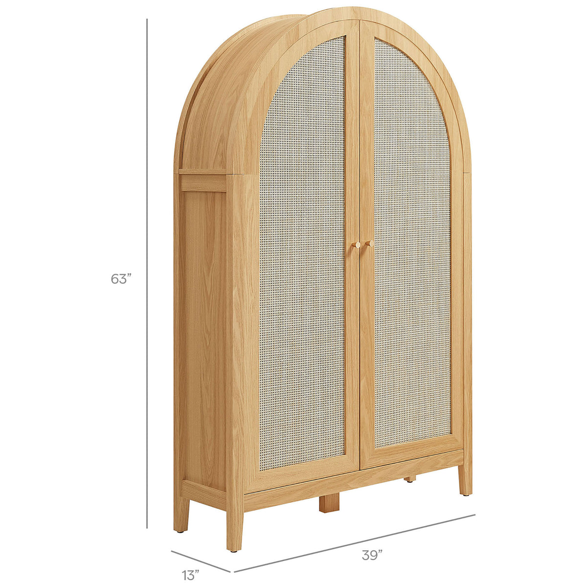 Dimensions: 63 inches high, 39 wide, and 13 deep. || EEI-7604-OAK || dimension_studio