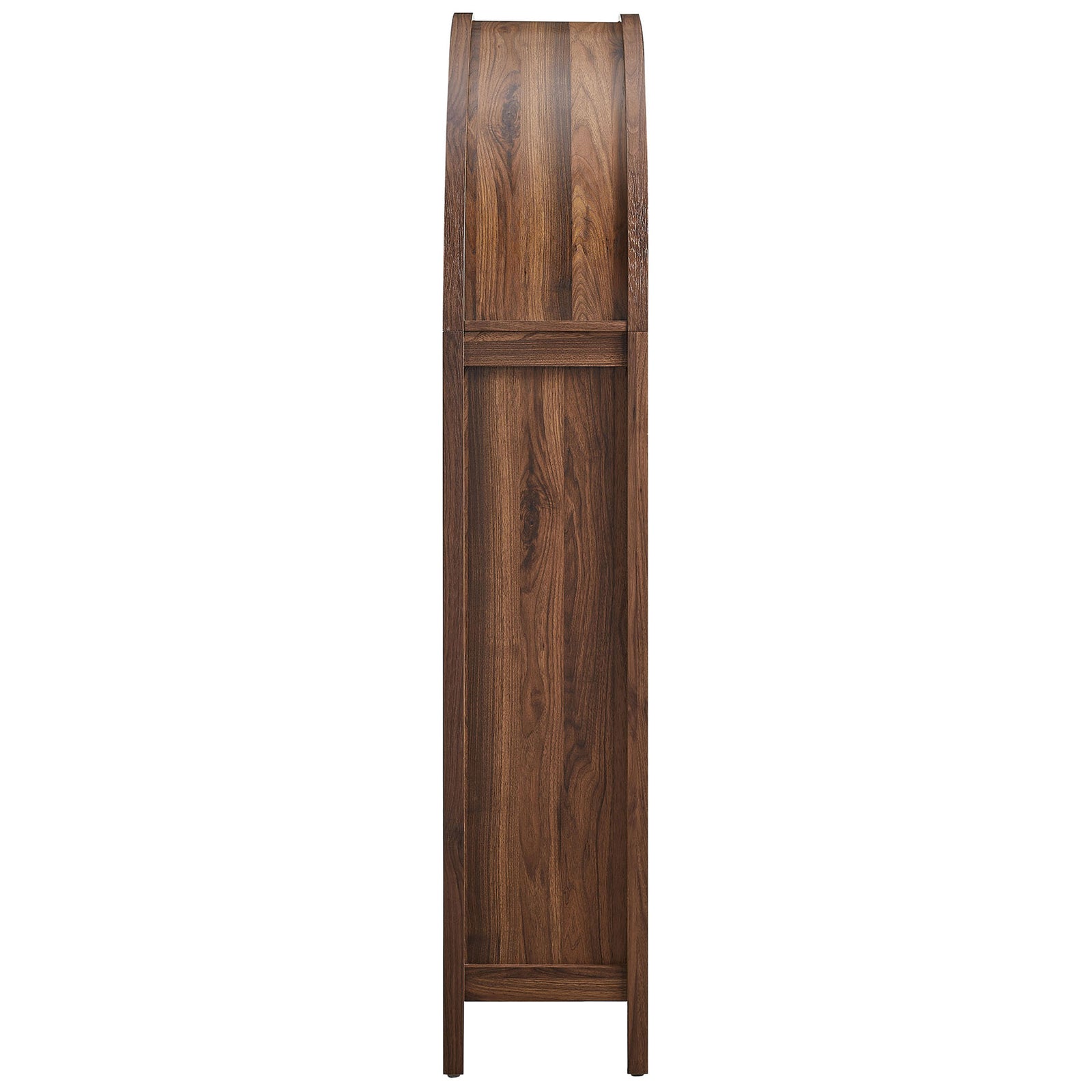Slim, space-saving profile highlights the sculpted arched top and rich walnut wood grain || EEI-7604-WAL || side_studio