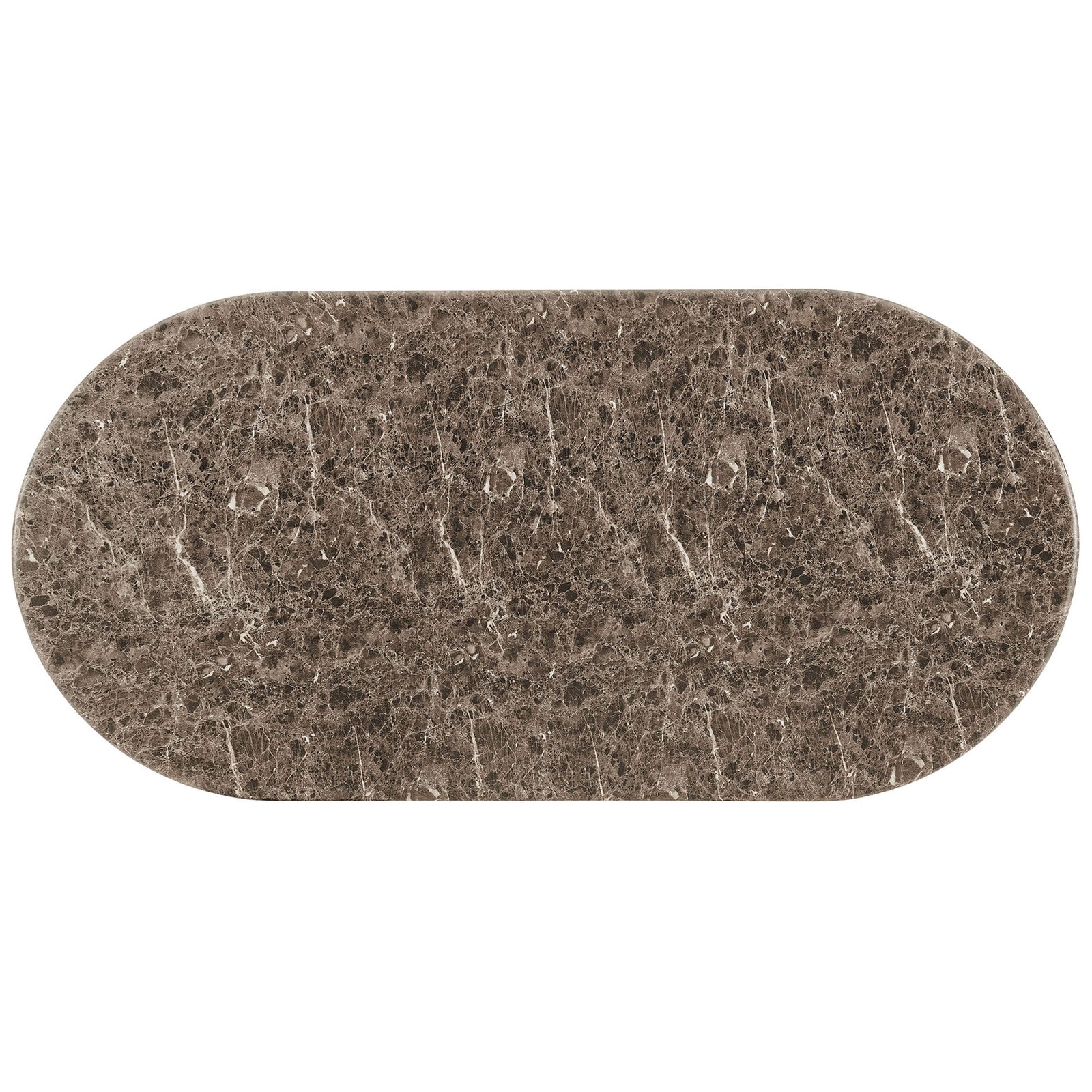 Dark emperador-style oval tabletop with dramatic veining and softly rounded edges || EEI-7623-EMP || top_studio