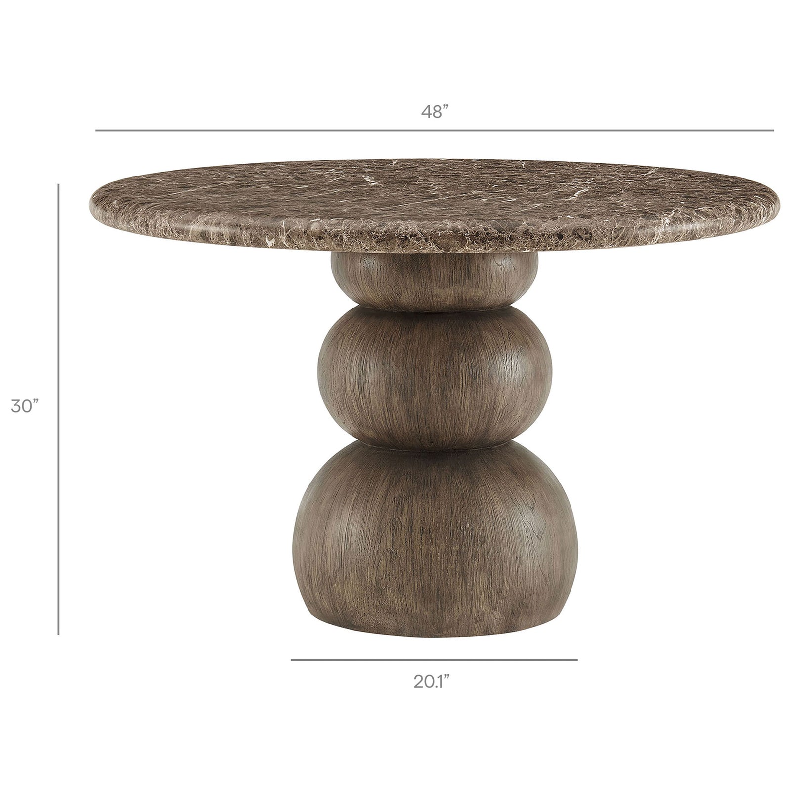 Dimensions of the round dining table highlight overall height, tabletop diameter, and base width || EEI-7624-EMP || dimension_studio