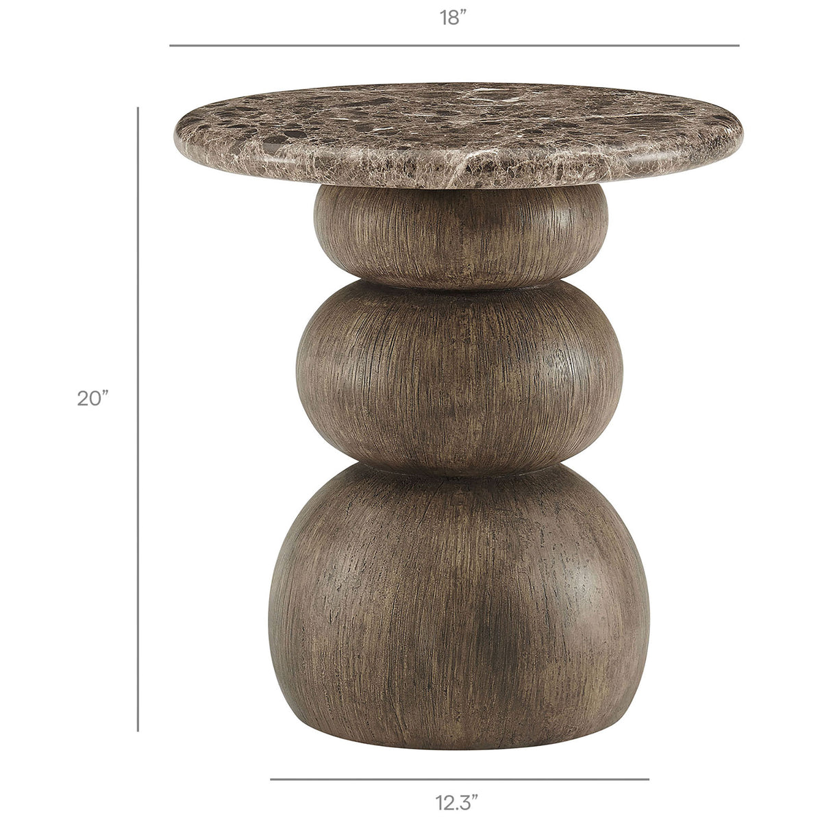 Dimension diagram of the Pietra round side table showing an 18 inch diameter and 20 inch overall height. || EEI-7625-EMP || dimension_studio