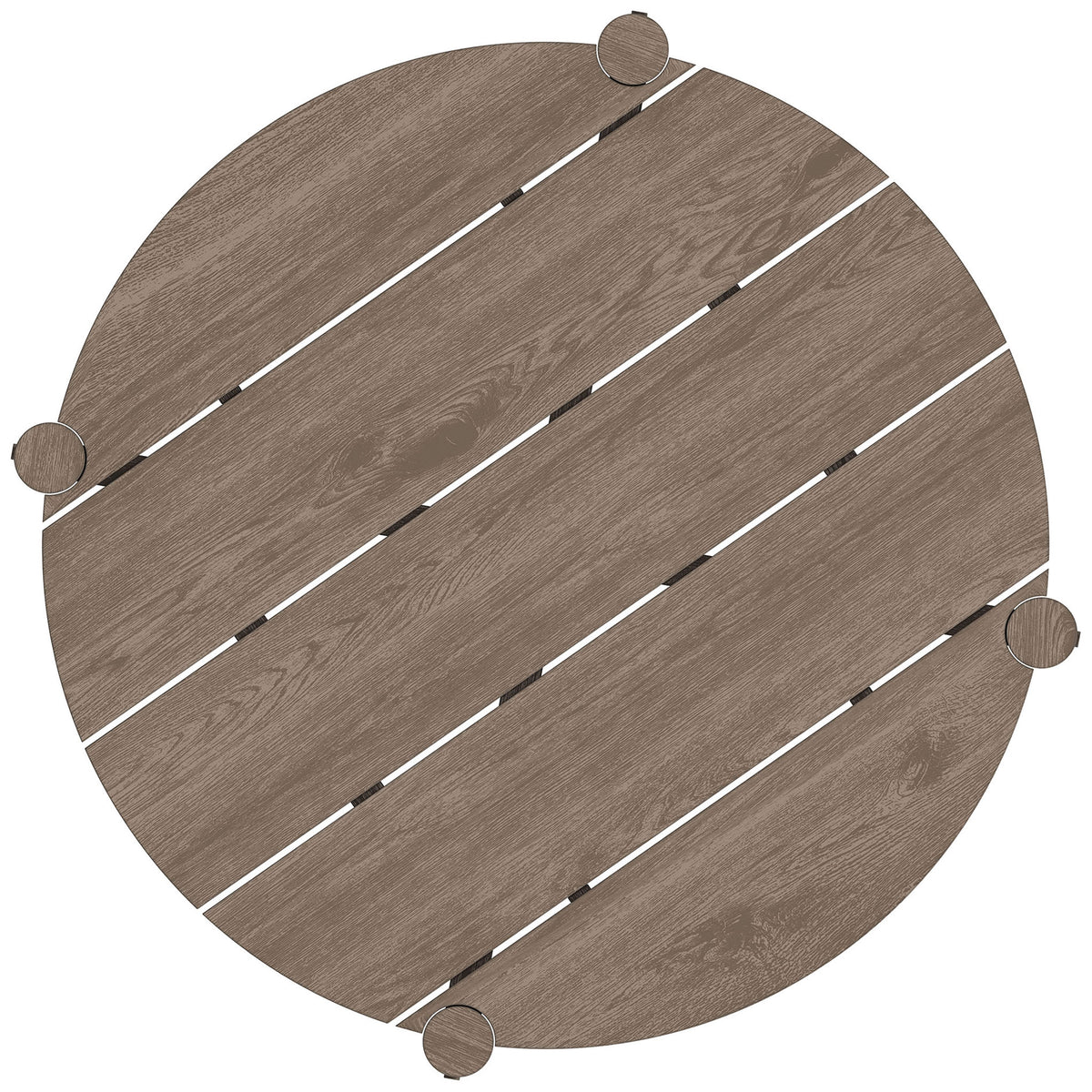 Weathered gray teak round bar table features evenly spaced slats for a balanced modern surface || EEI-7628-WGR || top_studio