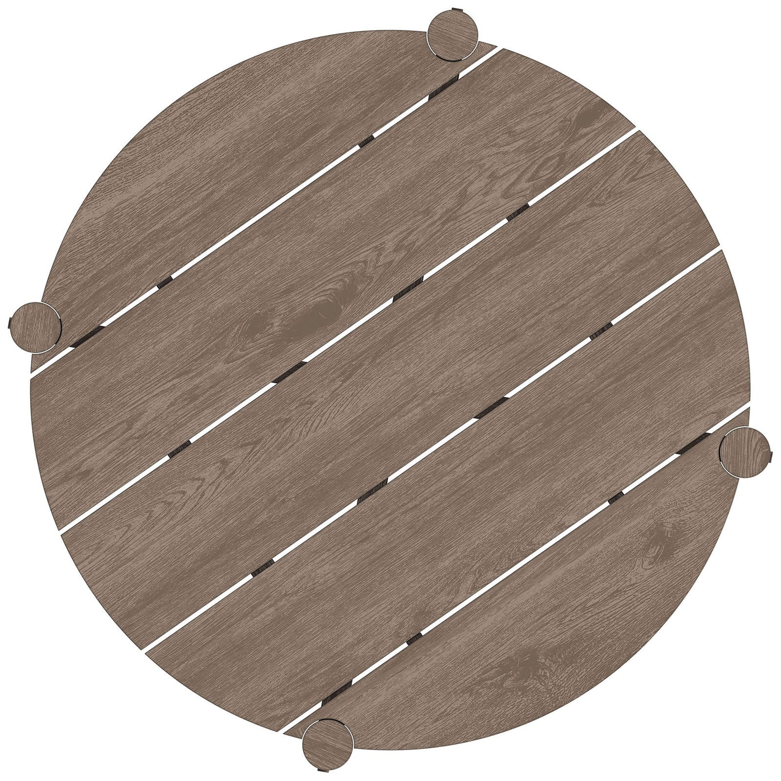 Weathered gray teak round bar table features evenly spaced slats for a balanced modern surface || EEI-7628-WGR || top_studio