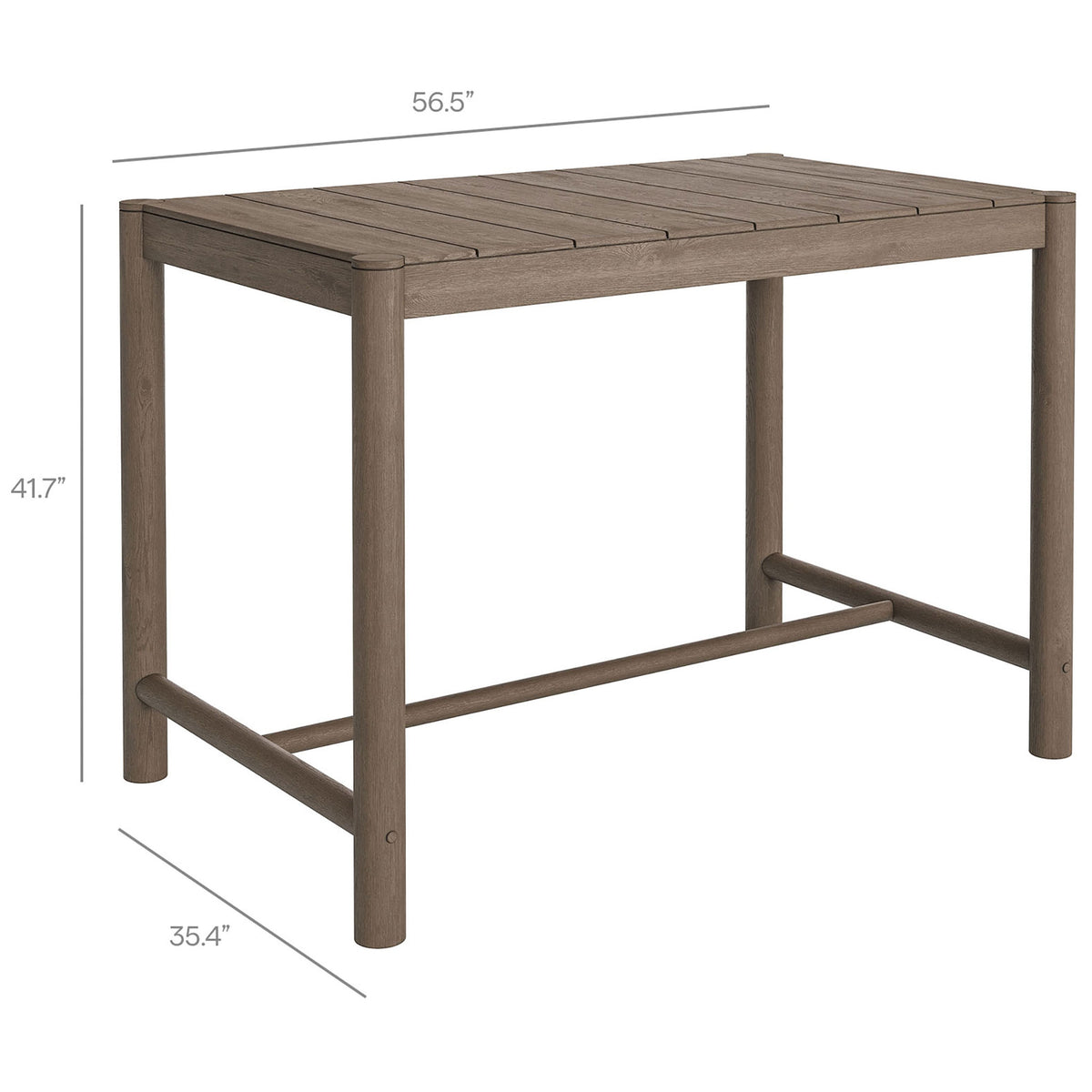 56.5 inch wide weathered gray teak bar table sized to offer plenty of space for relaxed patios || EEI-7629-WGR || dimension_studio