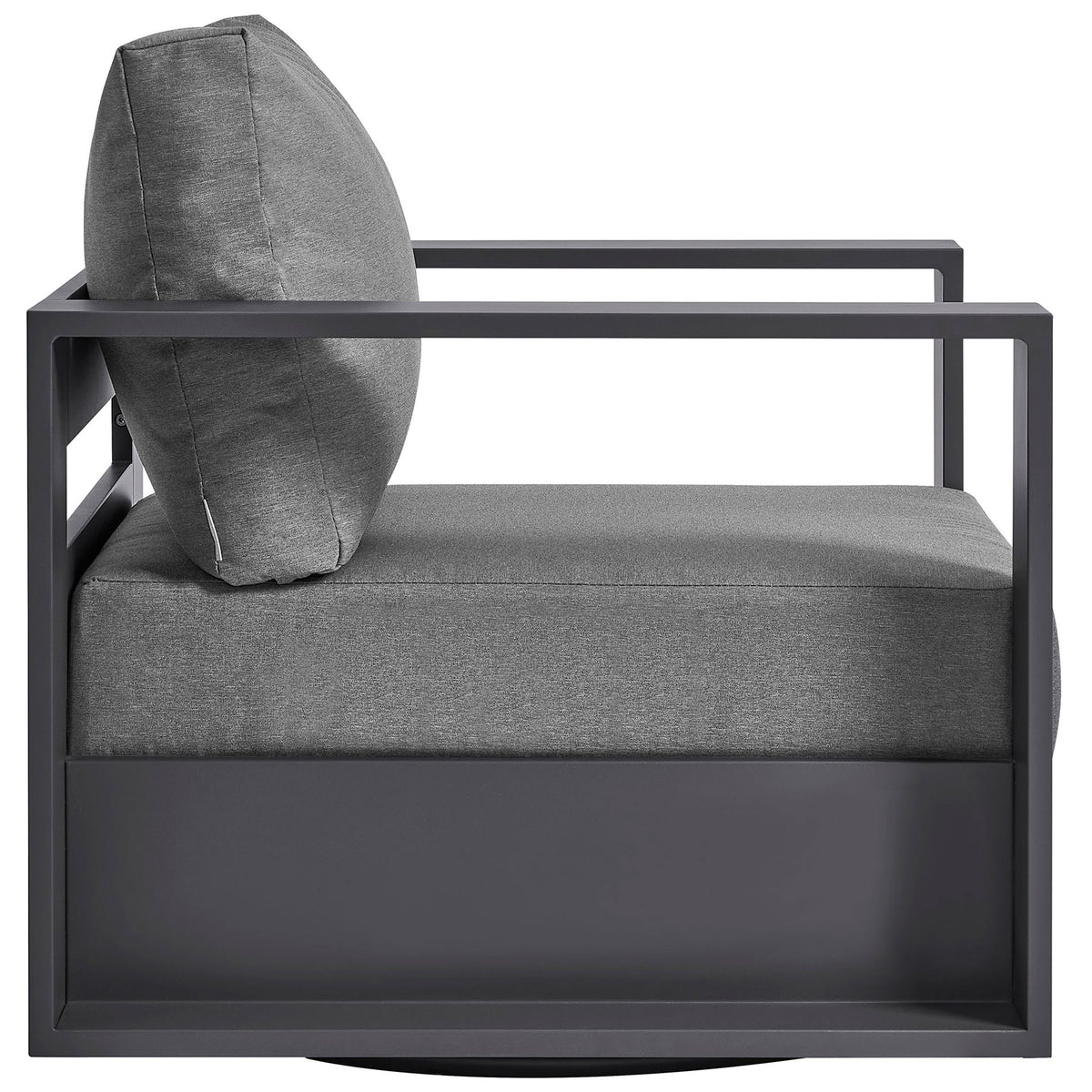 Tahoe patio armchair side silhouette featuring low seat profile and generous foam cushions || EEI-7728-GRY-CHA || side_studio