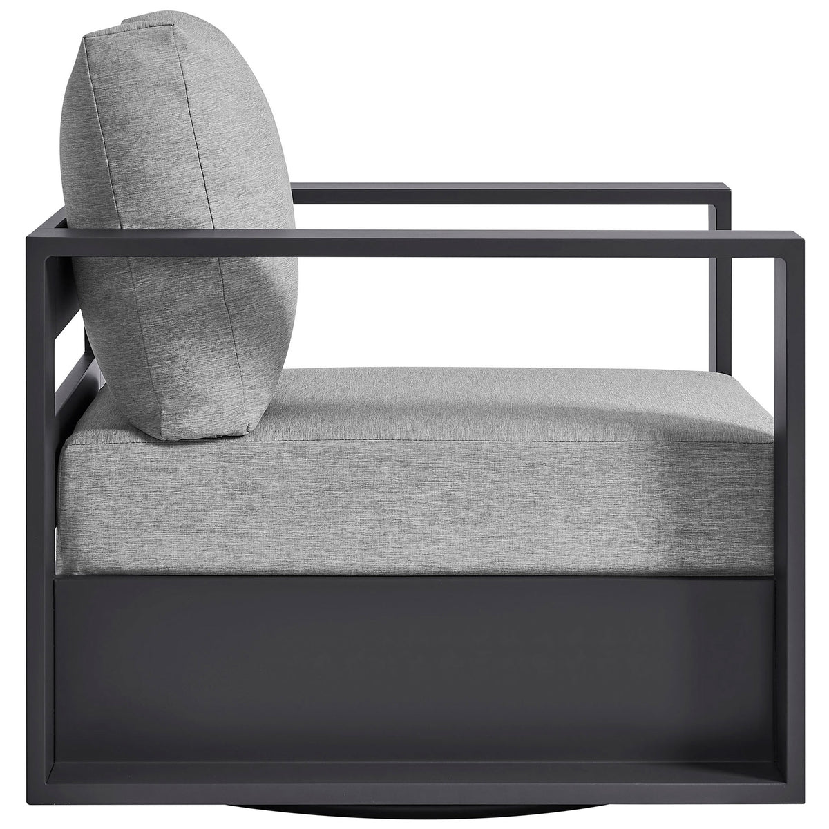 Tahoe patio armchair side profile showing low seat height and thick all-weather cushions || EEI-7728-GRY-GRY || side_studio