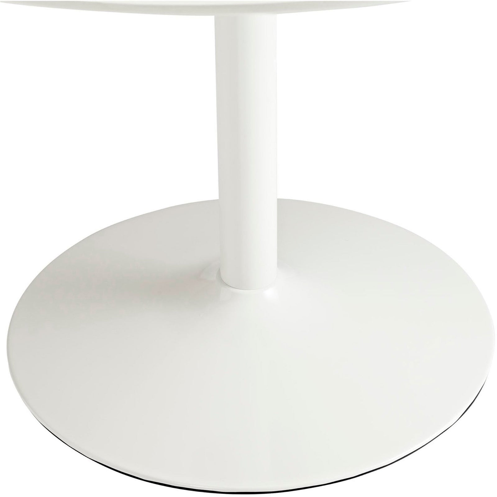Sturdy white pedestal base with low-profile circular footprint for modern dining support. || EEI-785-WHI || leg_studio