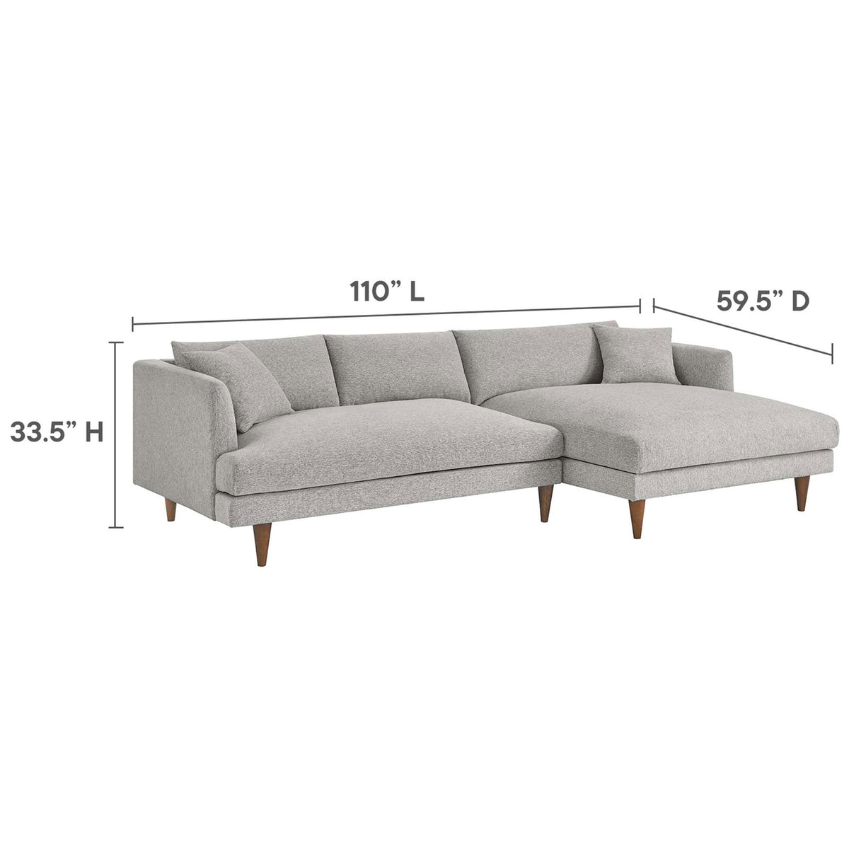 Sectional sofa with overall length, depth, and height dimensions for easy room planning || EEI-6612-HLG || dimension_studio