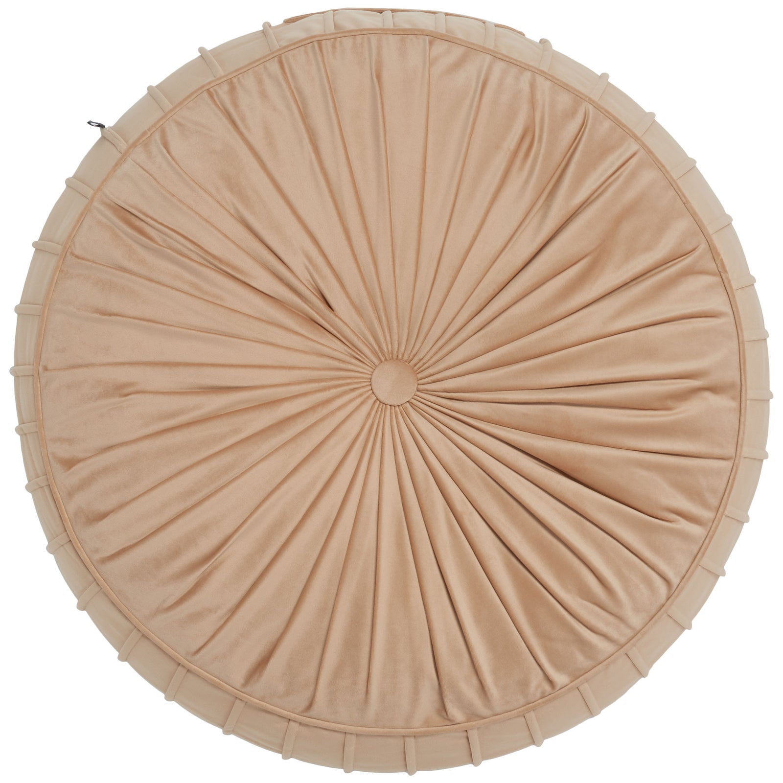 Champagne floor pillow pairs a round silhouette with sunburst pleats and a fabric-covered center button || FLP1000C-2424 || front_studio
