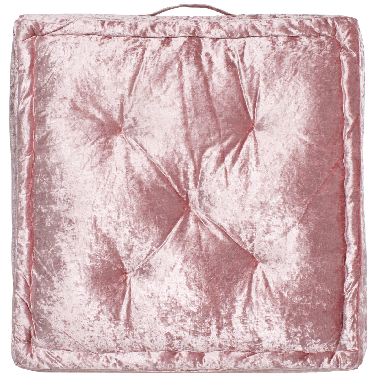 A velvety blush floor cushion pairs sculpted tufting with a softly raised border. || FLP1001B-2424 || front_studio
