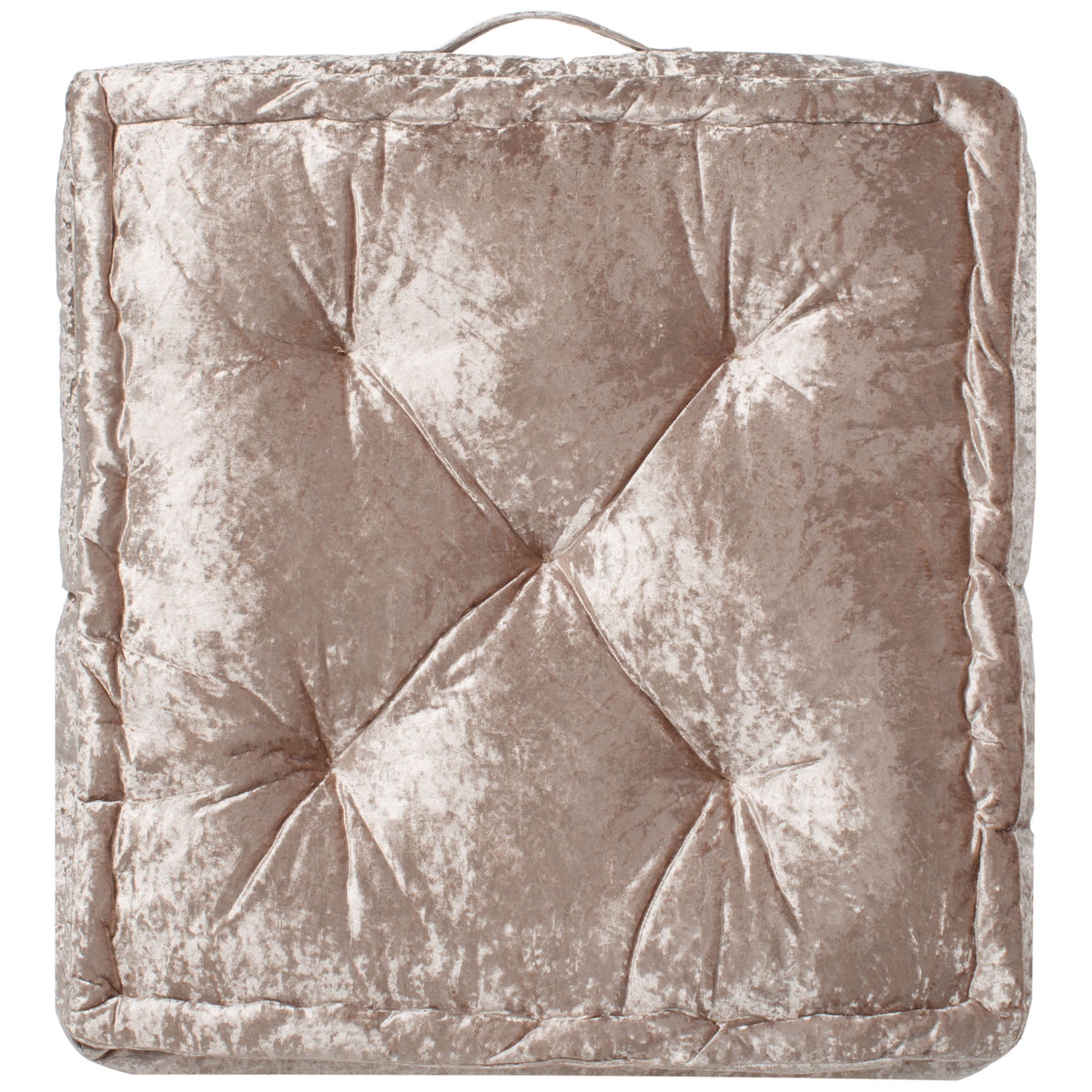 Champagne floor pillow features soft tufting, a plush border, and a slim carry loop. || FLP1001F-1818 || back_studio