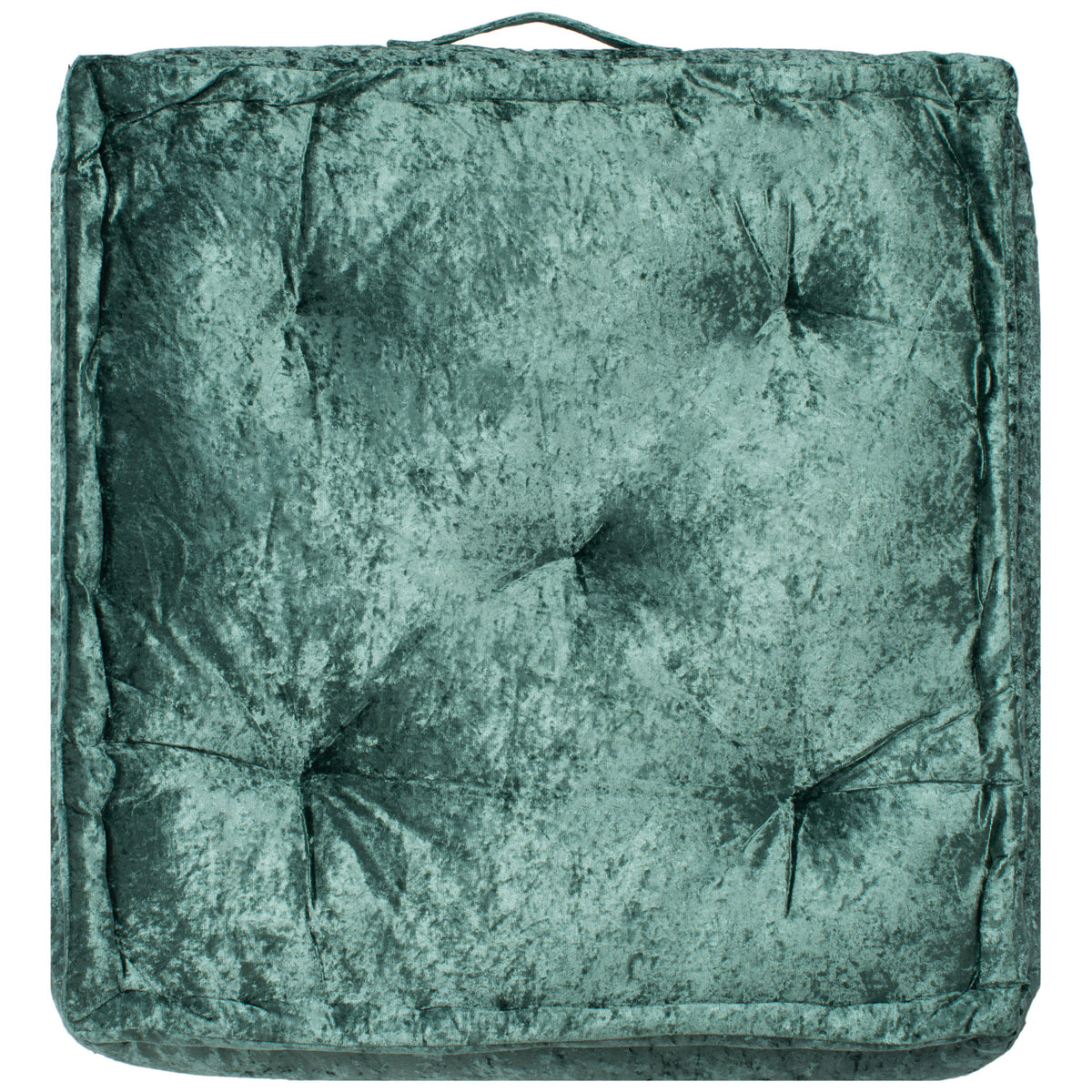 Deep green floor pillow features soft tufting, a padded border, and a matching carry loop. || FLP1001J-1818 || back_studio