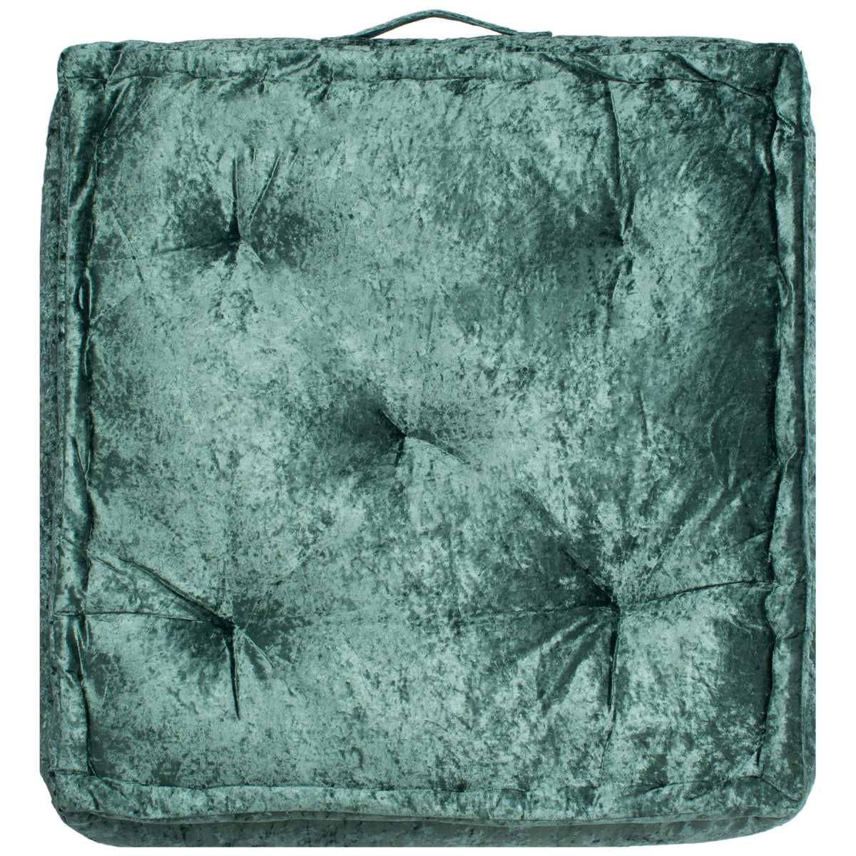 A tufted green floor cushion pairs a rich velvet-like finish with a square shape. || FLP1001J-1818 || front_studio