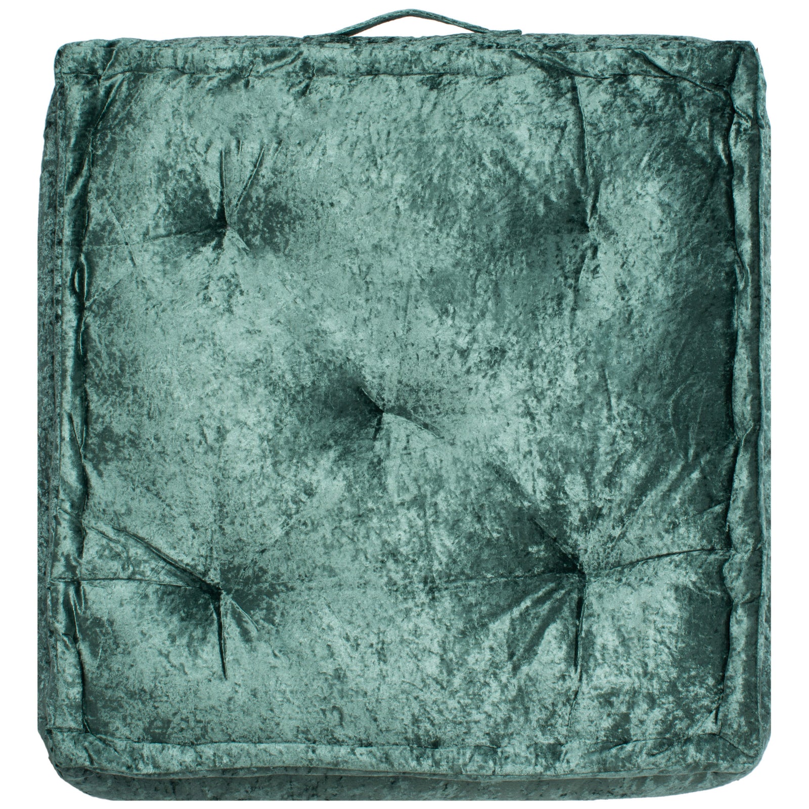 A tufted green floor cushion pairs a rich velvet-like finish with a square shape. || FLP1001J-1818 || front_studio
