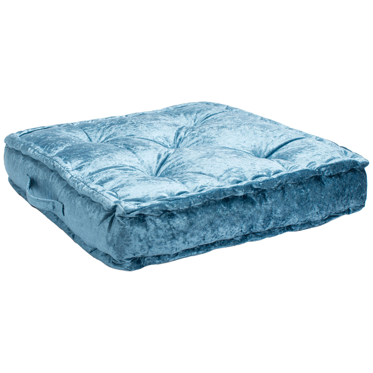 Thick turquoise cushion combines a soft shimmer with a gently raised, padded edge. || FLP1001K-2424 || front_angle_studio