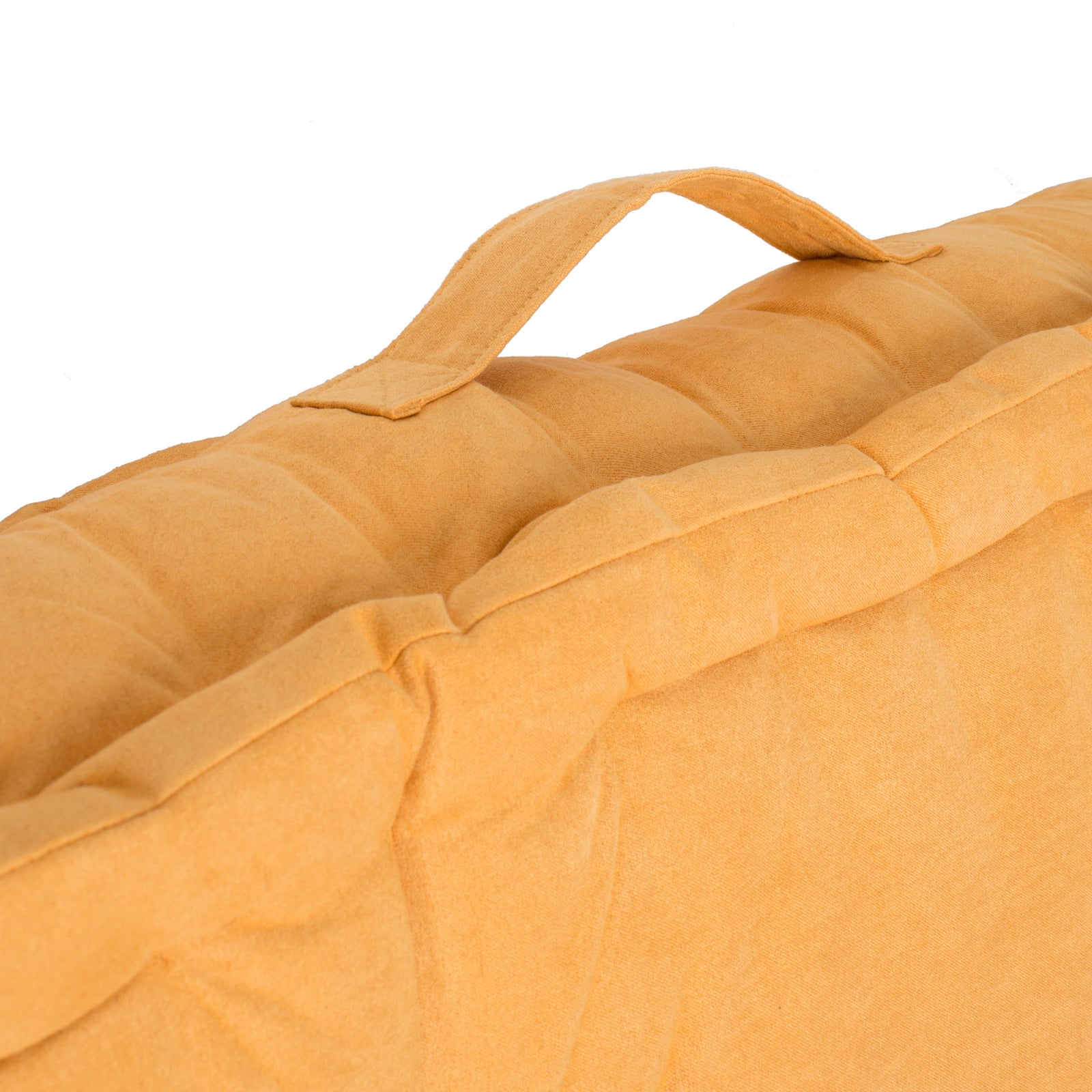 Ginger-colored floor pillow with a sewn fabric carry strap and a thick, padded edge || FLP1002C || handle_studio