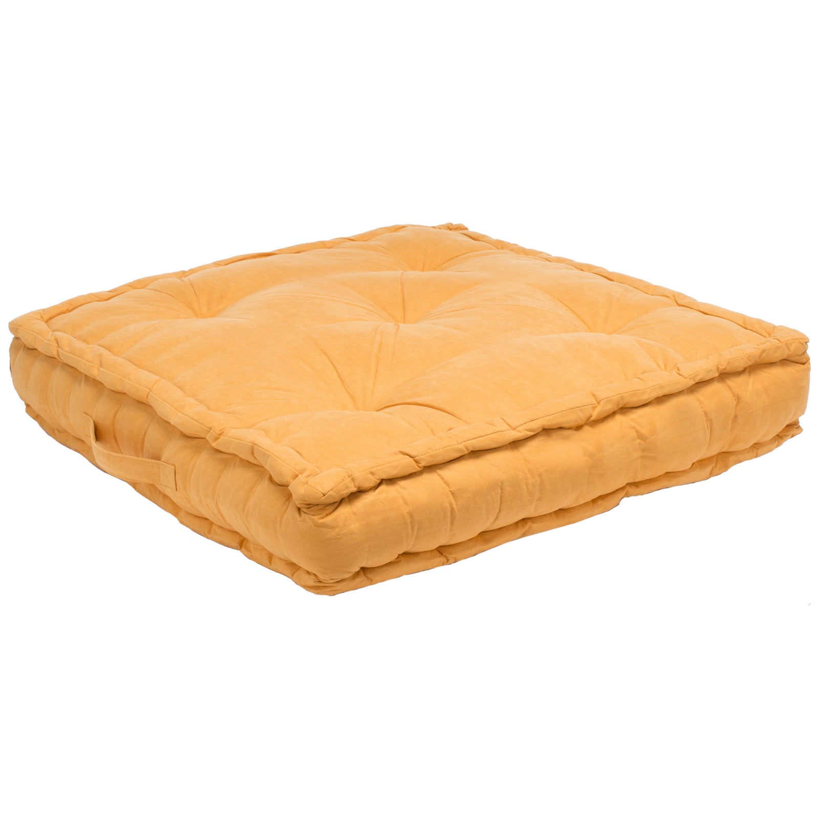 Warm ginger floor pillow with sculpted tufting and softly gathered square edges || FLP1002C || front_angle_studio