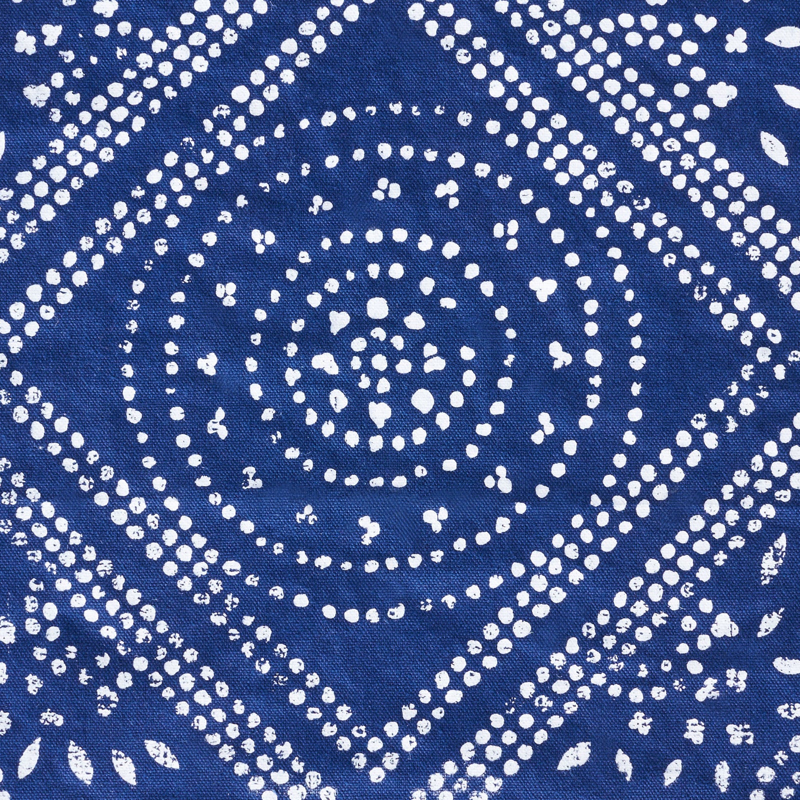 White dotted circles and diamond borders create an intricate pattern on navy fabric || FLP1010A || swatch_studio