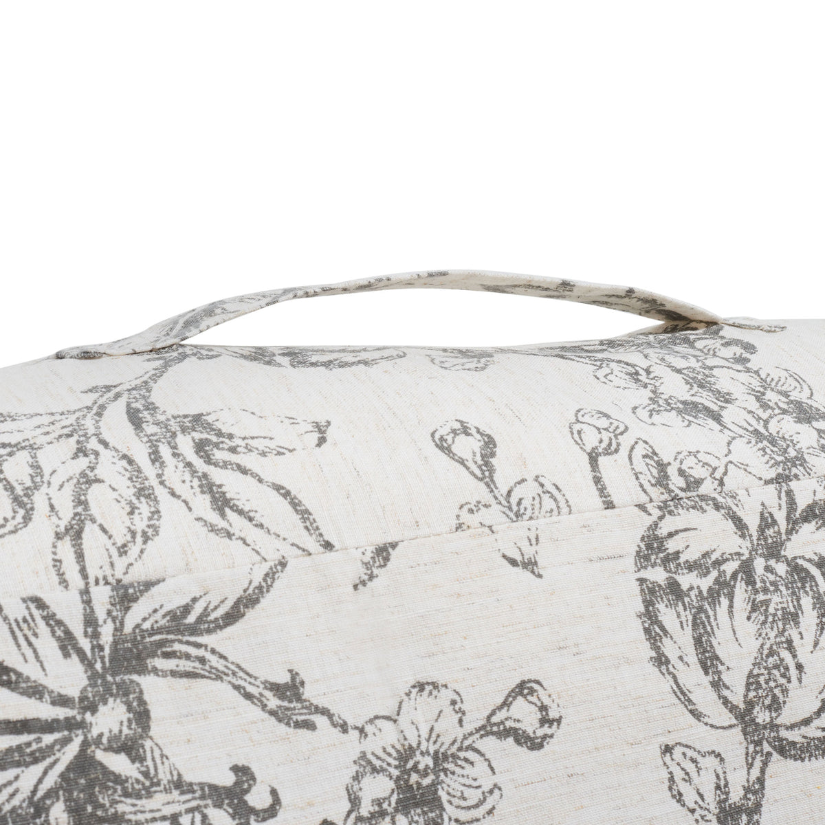 A fabric handle makes this gray floral floor pillow easy to carry. || FLP1011A || handle_studio