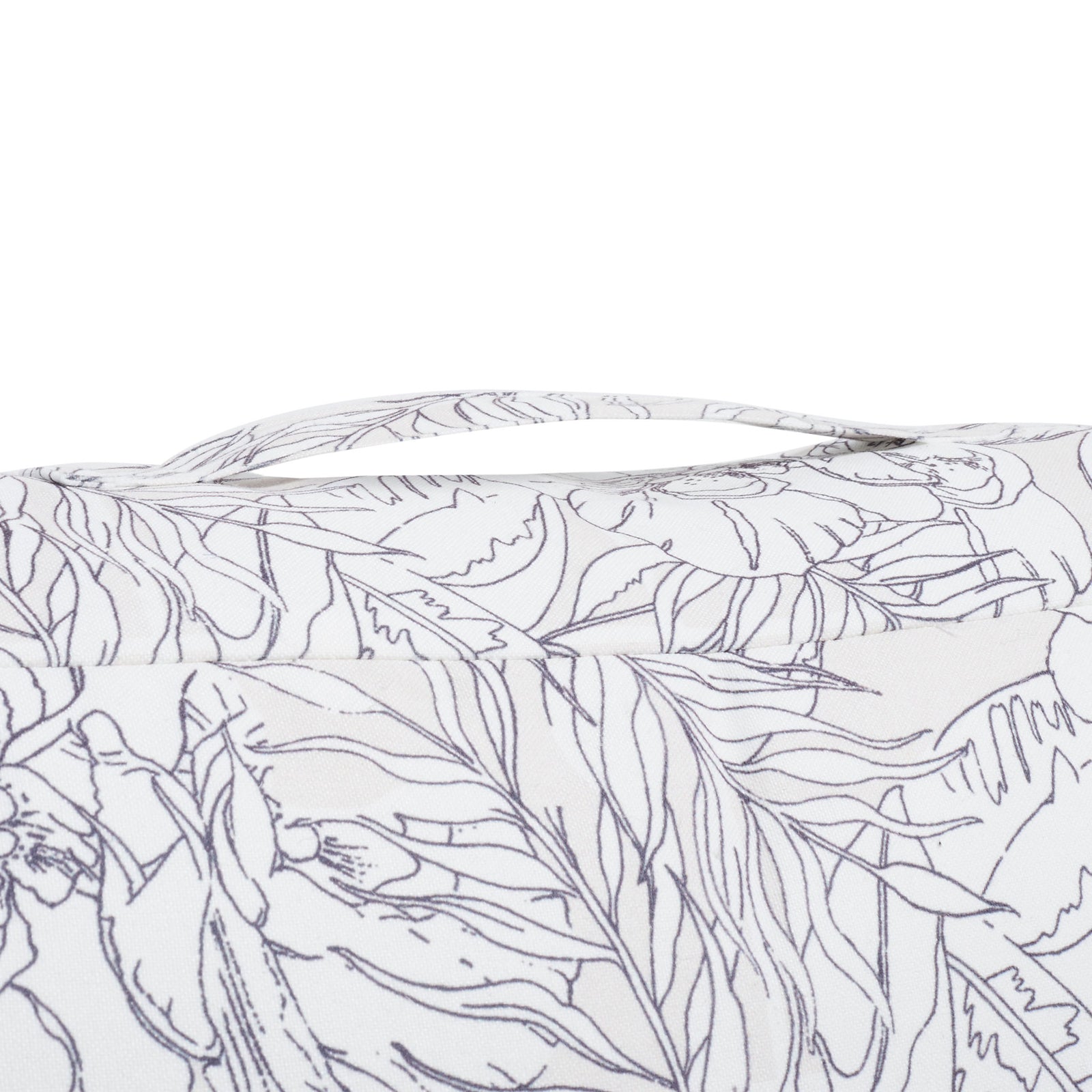 A built-in fabric carry handle complements the pillow's detailed botanical print. || FLP1012A || handle_studio