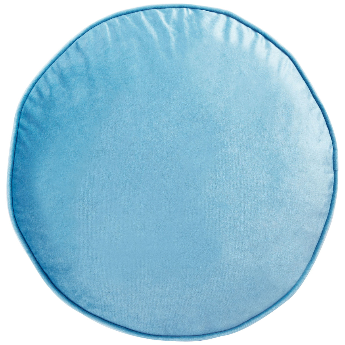 Soft blue fabric and matching piping give this round floor pillow a polished finish || FLP1013B || back_studio
