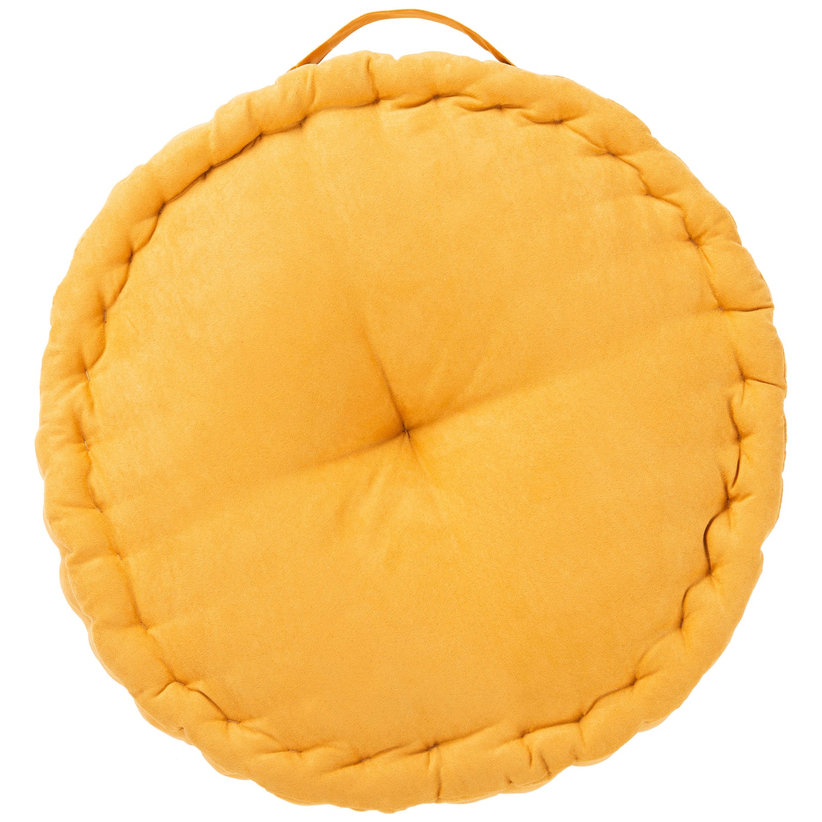 Warm mustard floor pillow features a plush tufted center and thick, softly folded edge || FLP1014A || front_studio