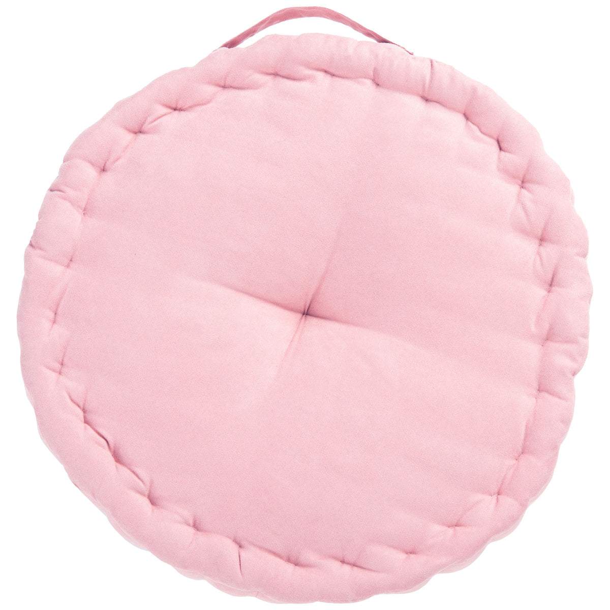 Pink floor cushion pairs a plush, softly tufted surface with a cushioned, gathered rim || FLP1014B || front_studio