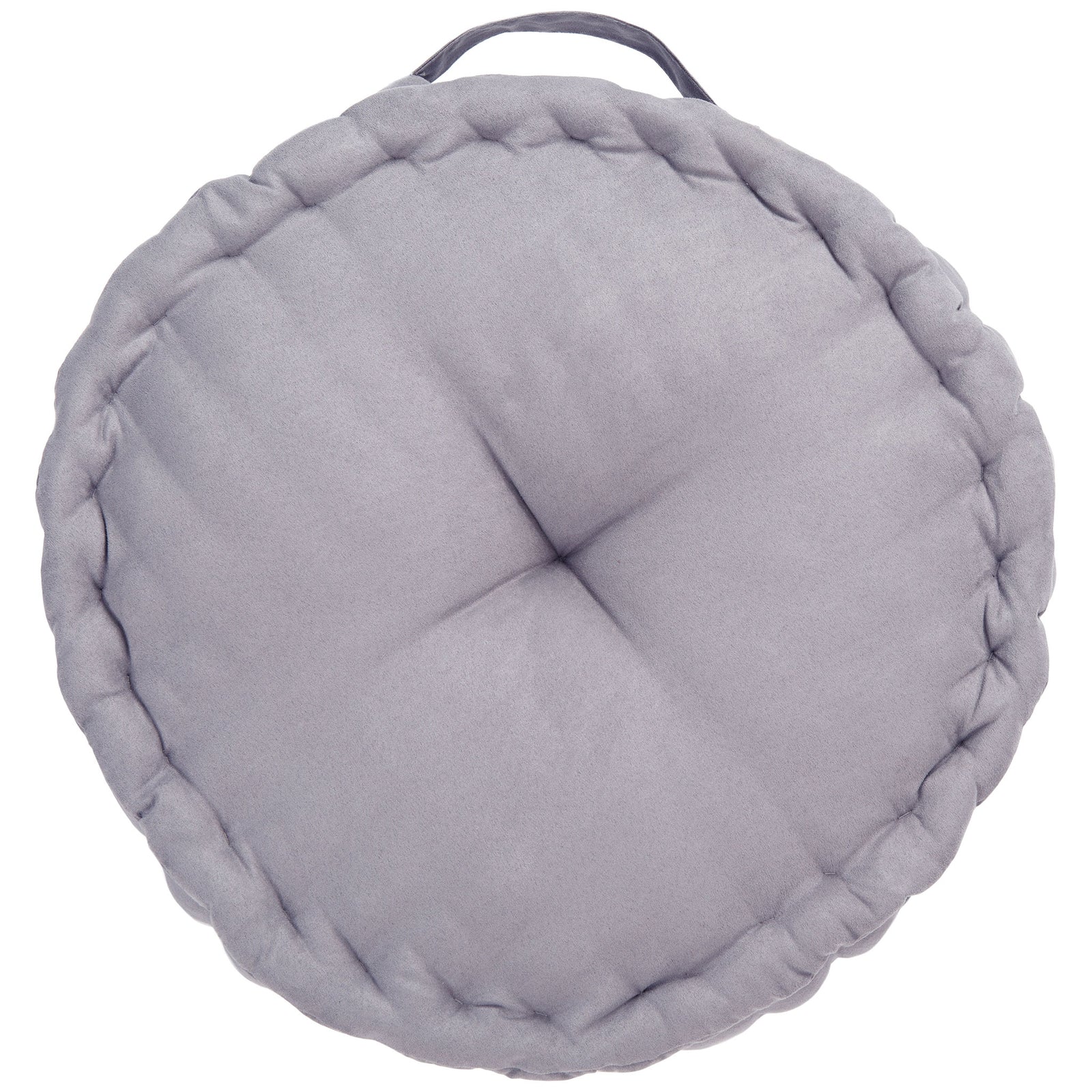 Gray floor cushion pairs a gently tufted seat with a thick, softly gathered border || FLP1014D || front_studio